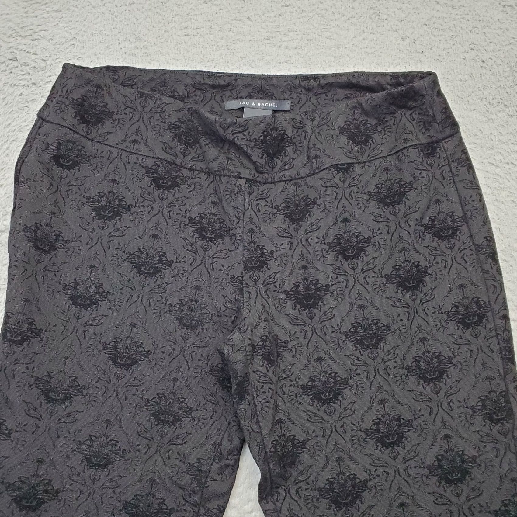 Vintage Zac & Rachel Pants Womens Large Black Geo Print Rayon Stretch High Waist Pull On Size 36" / US 14 / IT 50 - 3 Thumbnail