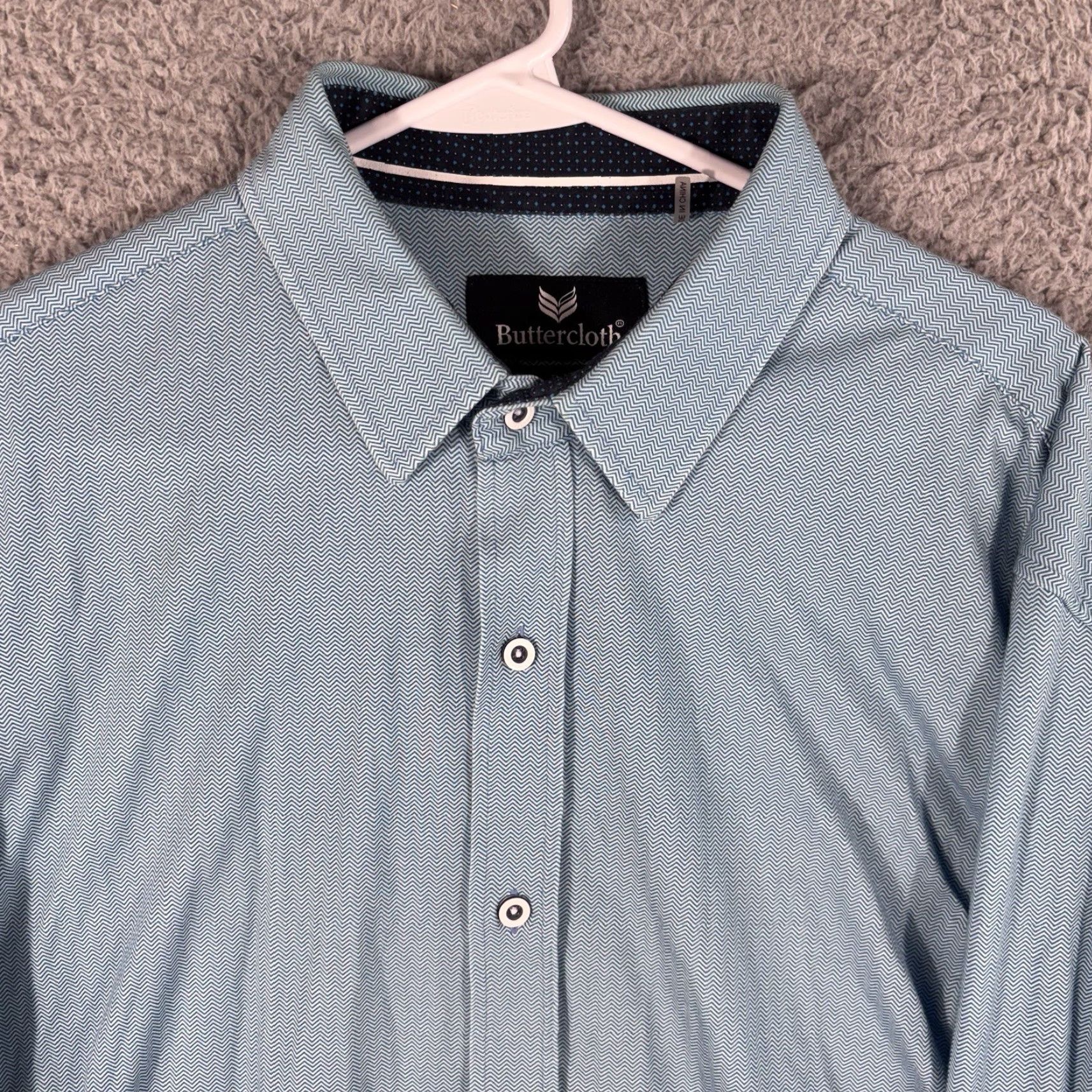 Buttero Buttercloth Shirt Mens XL Geometric Wave Performance Stretch Long Sleeve Button-Up Collared 2 Pocket Regular Fit Blue Cotton Size US XL / EU 56 / 4 - 2 Thumbnail