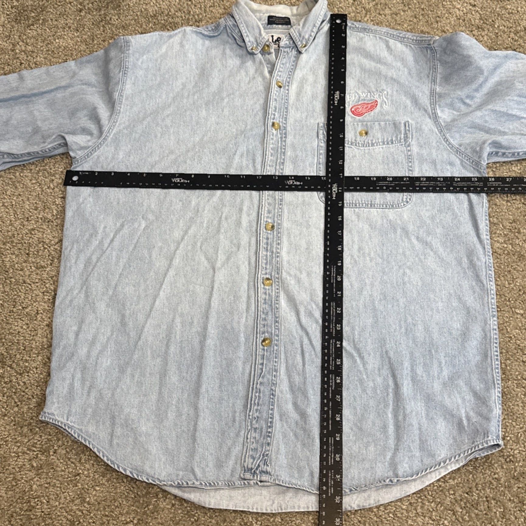 Lee VINTAGE Detroit Red Wings Embroidered Denim Long Sleeve Shirt Lee Large Blue 90s Mens Size US L / EU 52-54 / 3 - 6 Thumbnail