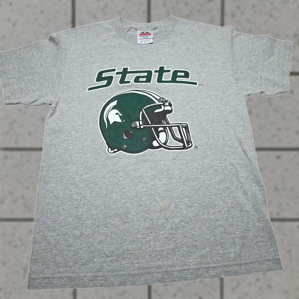AAA VINTAGE Michigan State Spartans Helmet Gray Medium T-Shirt Y2k Mens M Cotton Blend Short Sleeve Round Neck Size US M / EU 48-50 / 2 - 1 Thumbnail