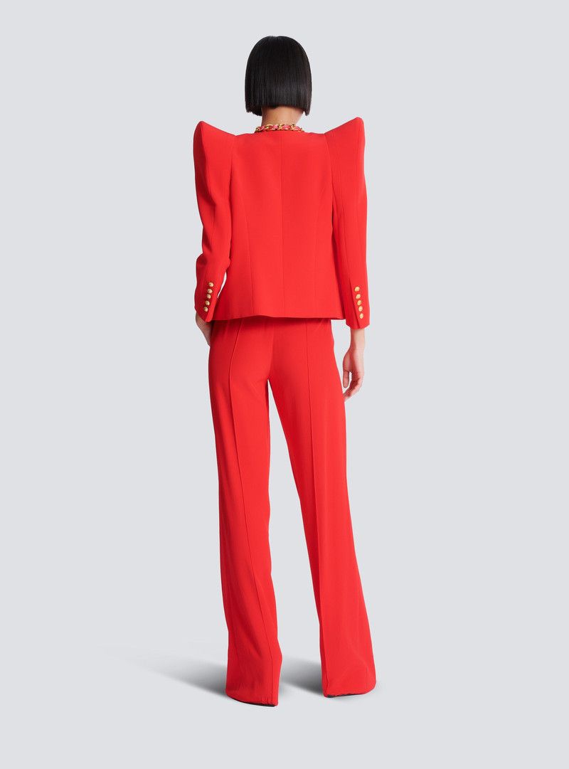 Balmain o1s1wg110526 Cropped Crepe Jacket in Red Size M / US 6-8 / IT 42-44 - 4 Thumbnail