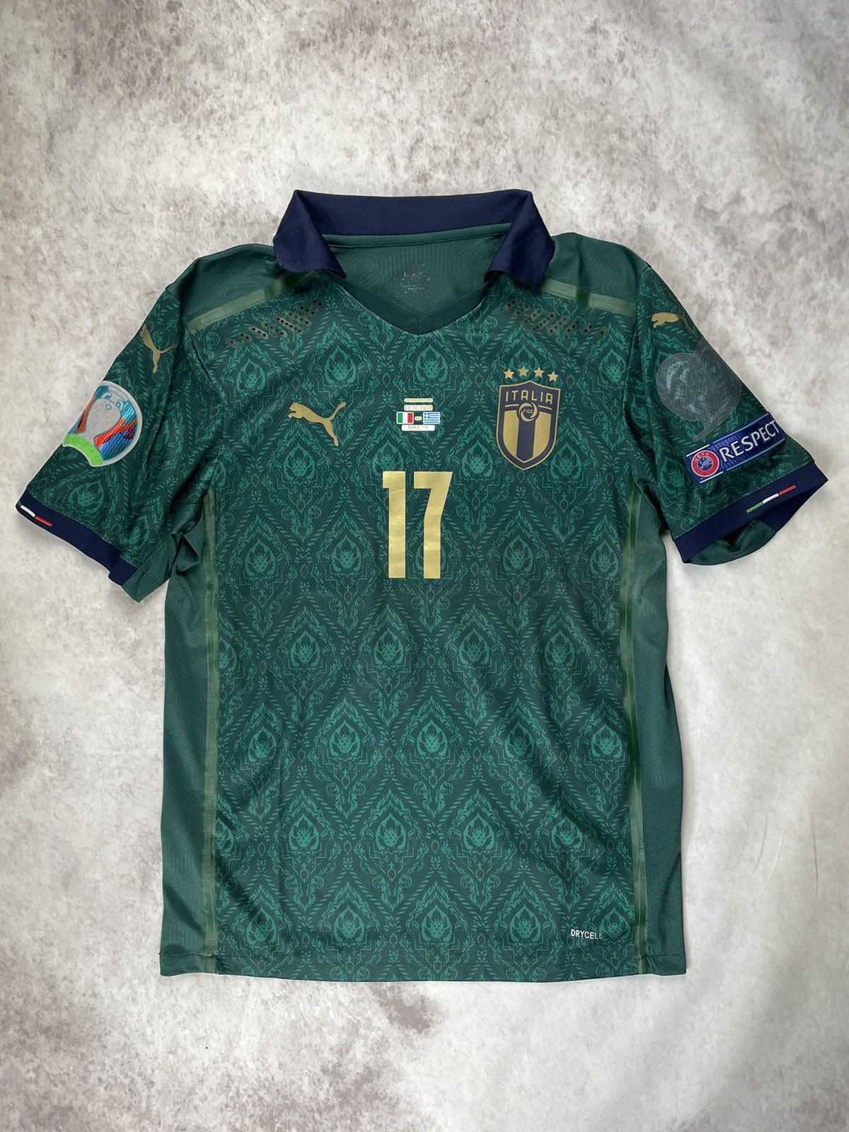 image of 2020 Euro Jersey Match Puma Immobile Italy Greece in Green, Men's (Size Medium)