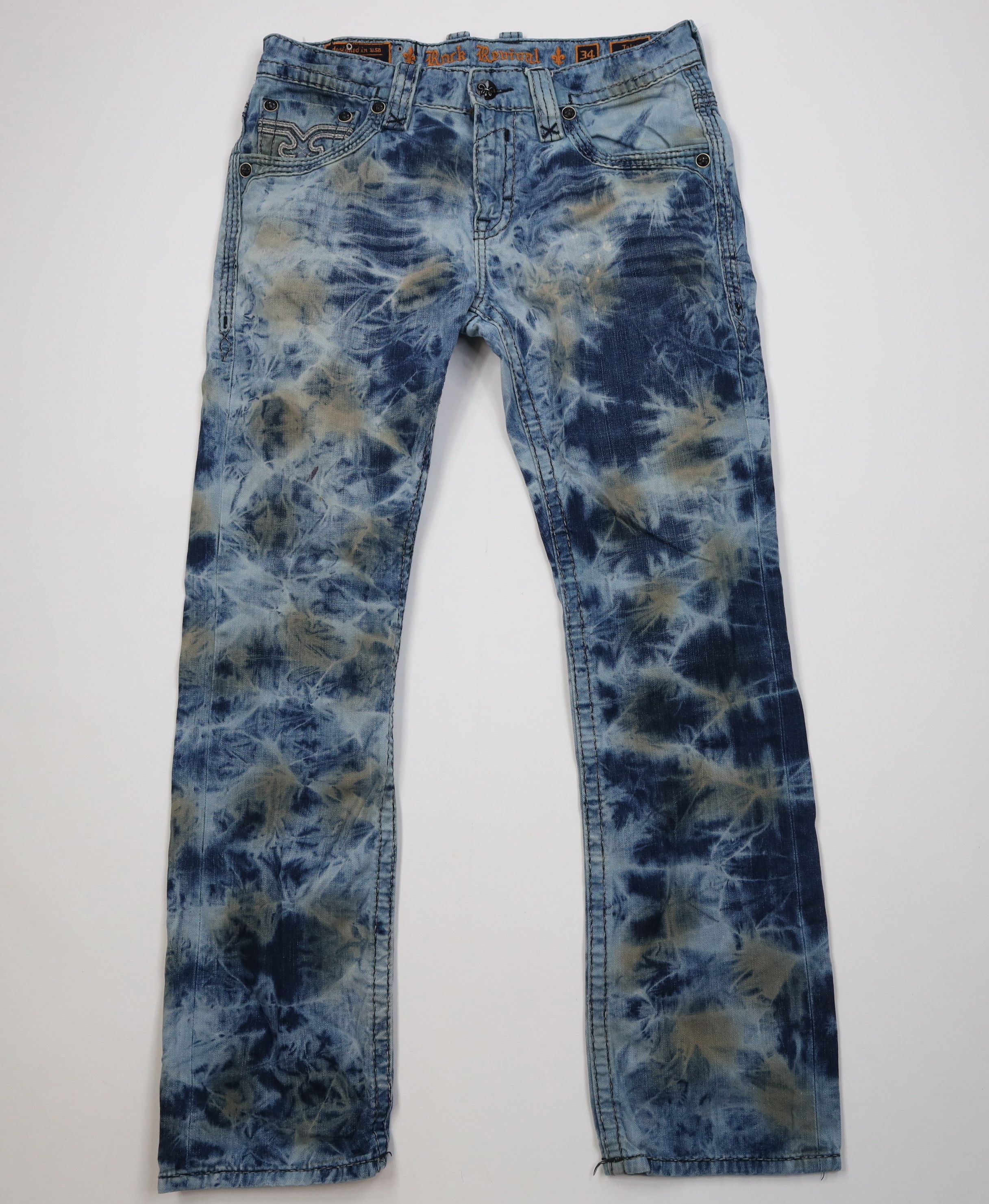 Rock Revival Rock Revival Acid Wash Teles Alt Straight Leg Jeans Studded Size US 34 / EU 50 - 1 Thumbnail