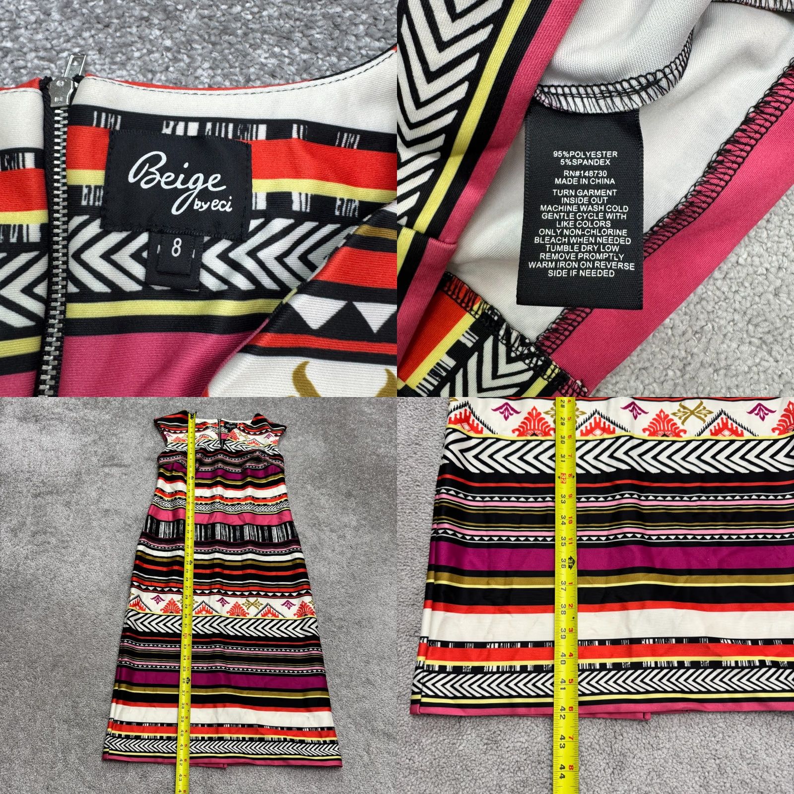 Express Express Dress Womens 8 Beige By Eci Geometric Striped Aztec Maxi Shift Cap Sleeve Multir Size S / US 4 / IT 40 - 8 Thumbnail