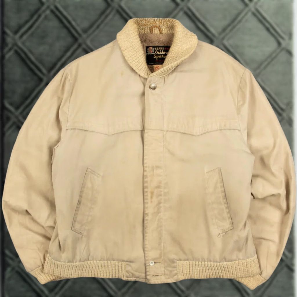 Sears VINTAGE Sears Fleece Lined Collared Full Zip Jacket Outdoor Beige Men Large 90s Retro - Size US L / EU 52-54 / 3 - 1 Thumbnail