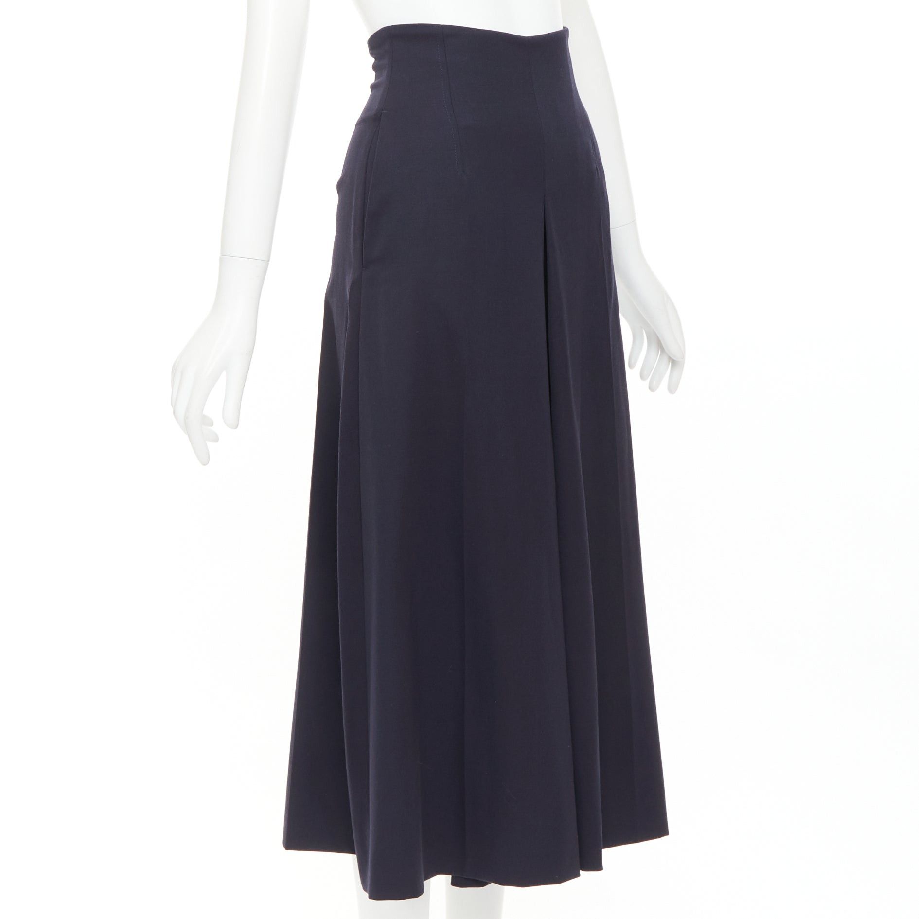 Alexander McQueen ALEXANDER MCQUEEN navy virgin wool box pleat wide leg cropped pants IT34 XXS Size 24" / US 00 / IT 34 - 1 Thumbnail