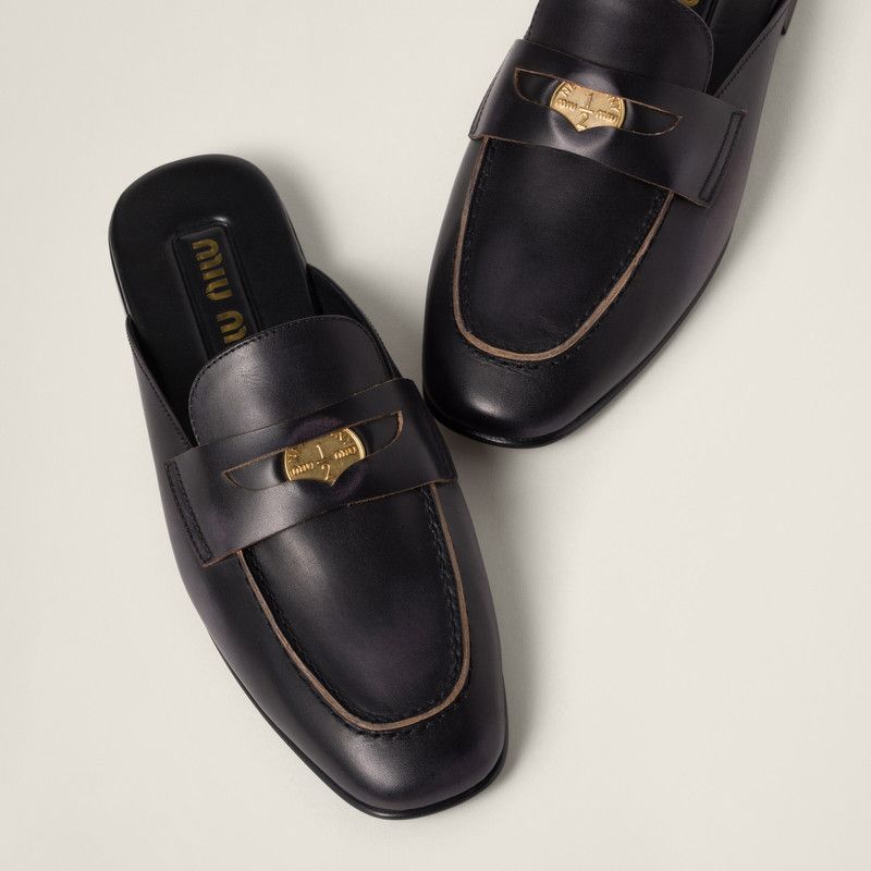 Miu Miu o1B3y1r0526 Bleached Leather Loafers Slides in Black Size US 7 / IT 37 - 4 Thumbnail