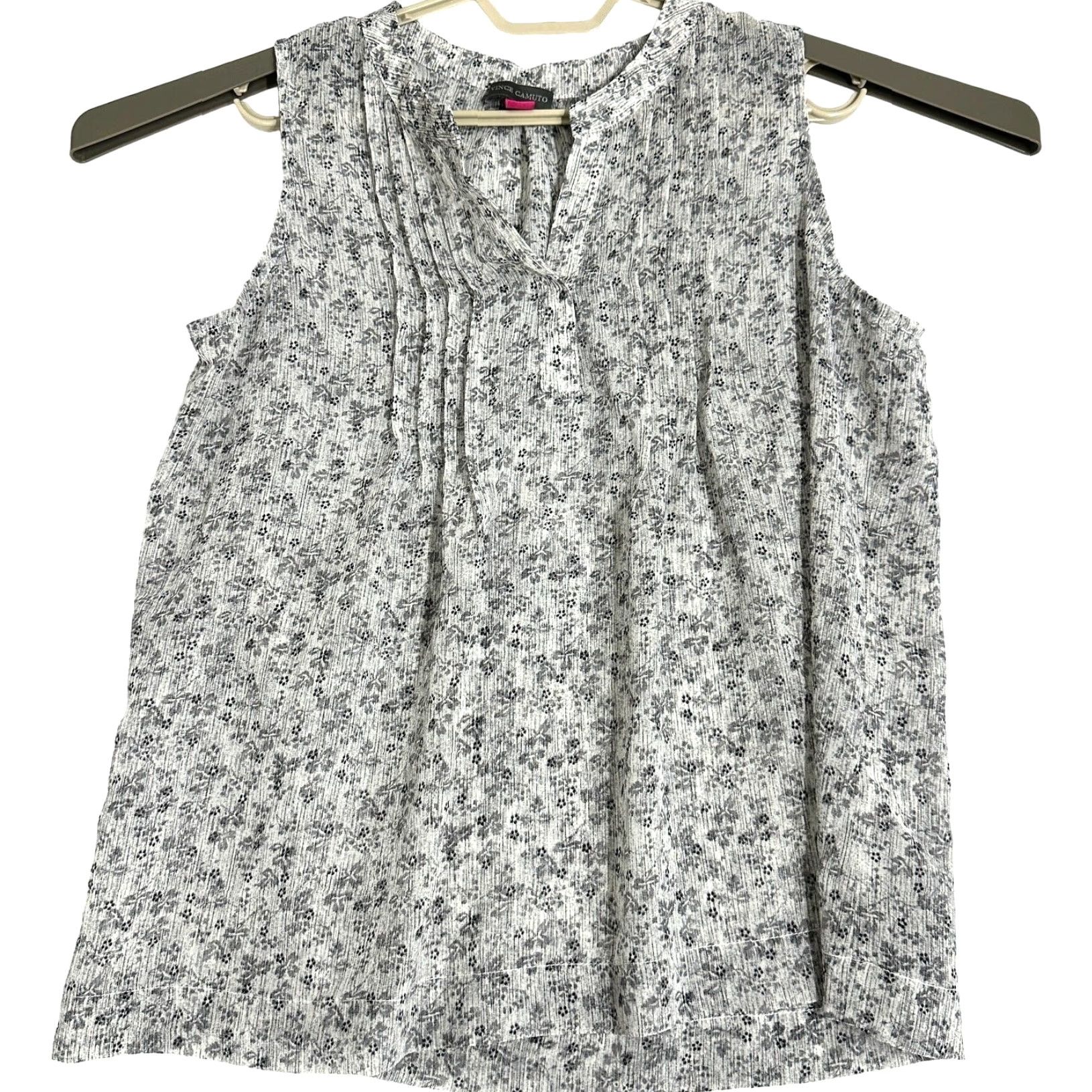 Vince Camuto Vince Camuto Blouse Shirt Sleeveless Gray Floral Pintuck Tank Top Sheer Chiffon Size S Women Hot Pink? Size S / US 4 / IT 40 - 2 Thumbnail