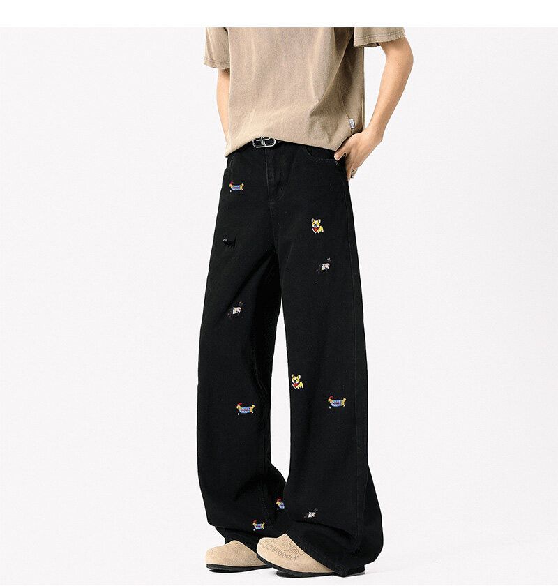 Japanese Brand Men's straight washed bootcut dachshund embroidered jeans Size US 32 / EU 48 - 3 Thumbnail