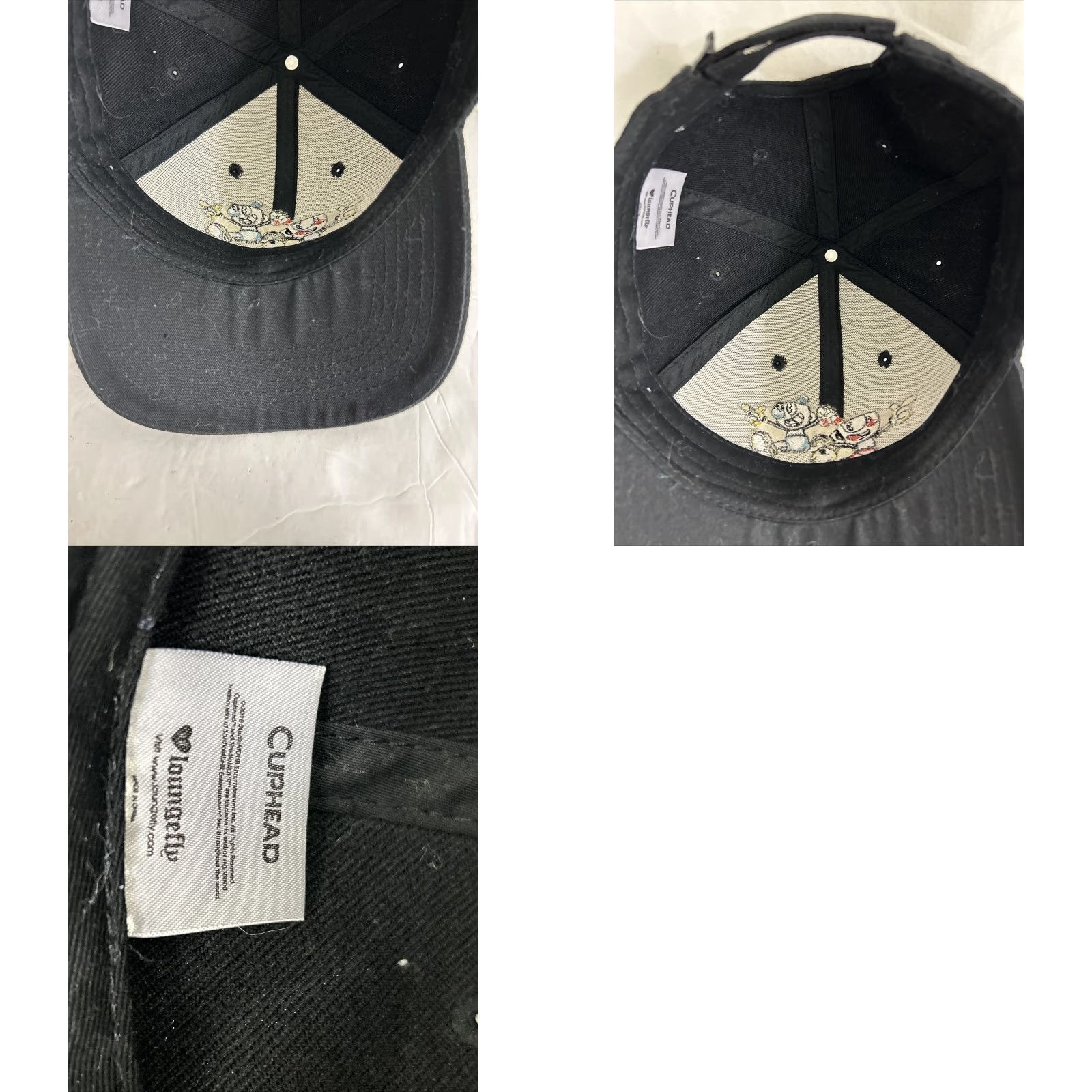 Vintage Cup head Baseball Hat Black Adjustable Hook And Loop Strap Hat Men Black Cuphead Logo Baseball Cap Loop One Size Adjusta ble Size ONE SIZE - 9 Thumbnail