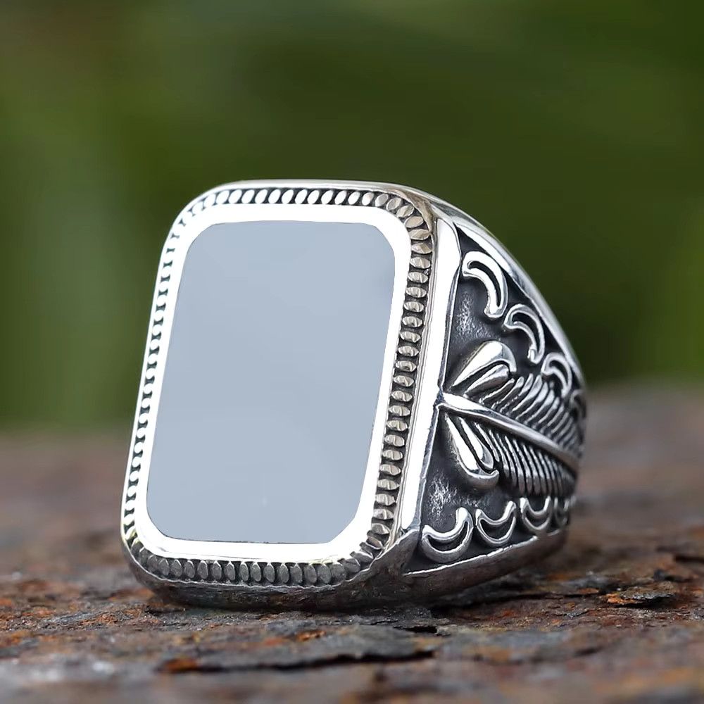 Jewelry Black Onyx Stone Punk Rings Religious Size ONE SIZE - 6 Thumbnail
