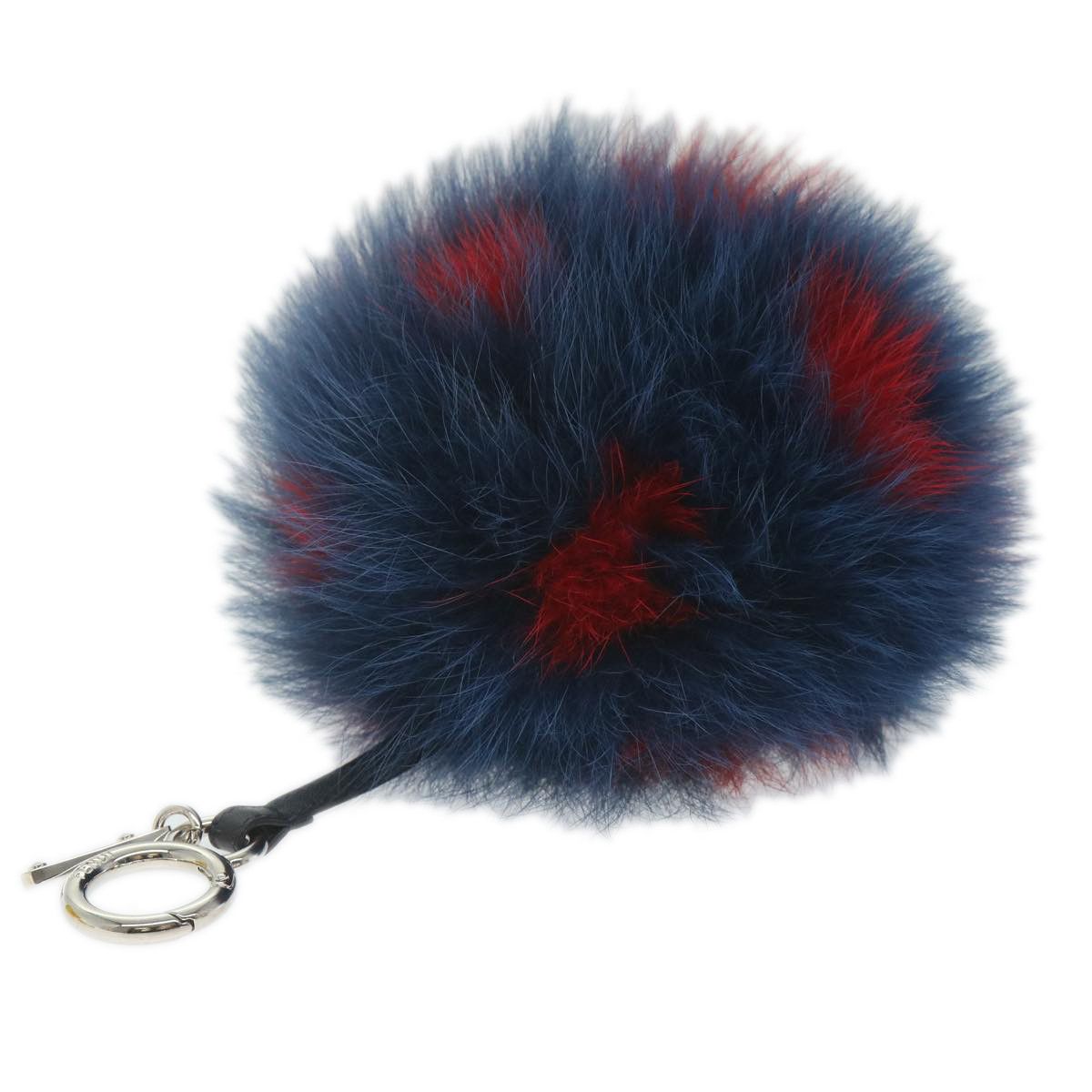 image of Fendi Pom Pom Charm Fur Red Navy Auth Ac2313 in Red/Navy, Women's