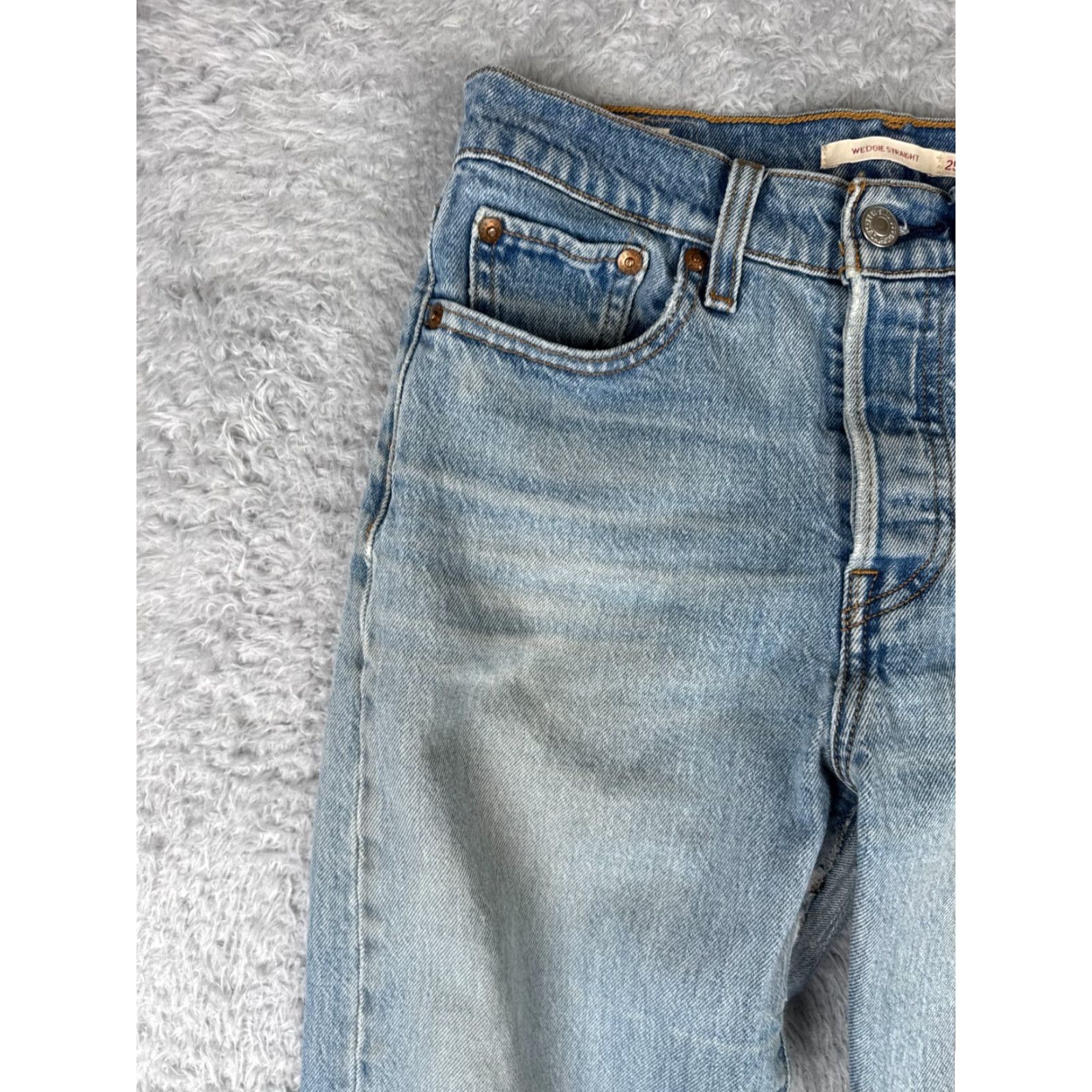 Levi's Levi's Wedgie Fit Vintage Women's Straight Jeans 25 Blue Denim Mid Rise Stretch Distressed 26x27 Size 42" / US 20 - 2 Thumbnail