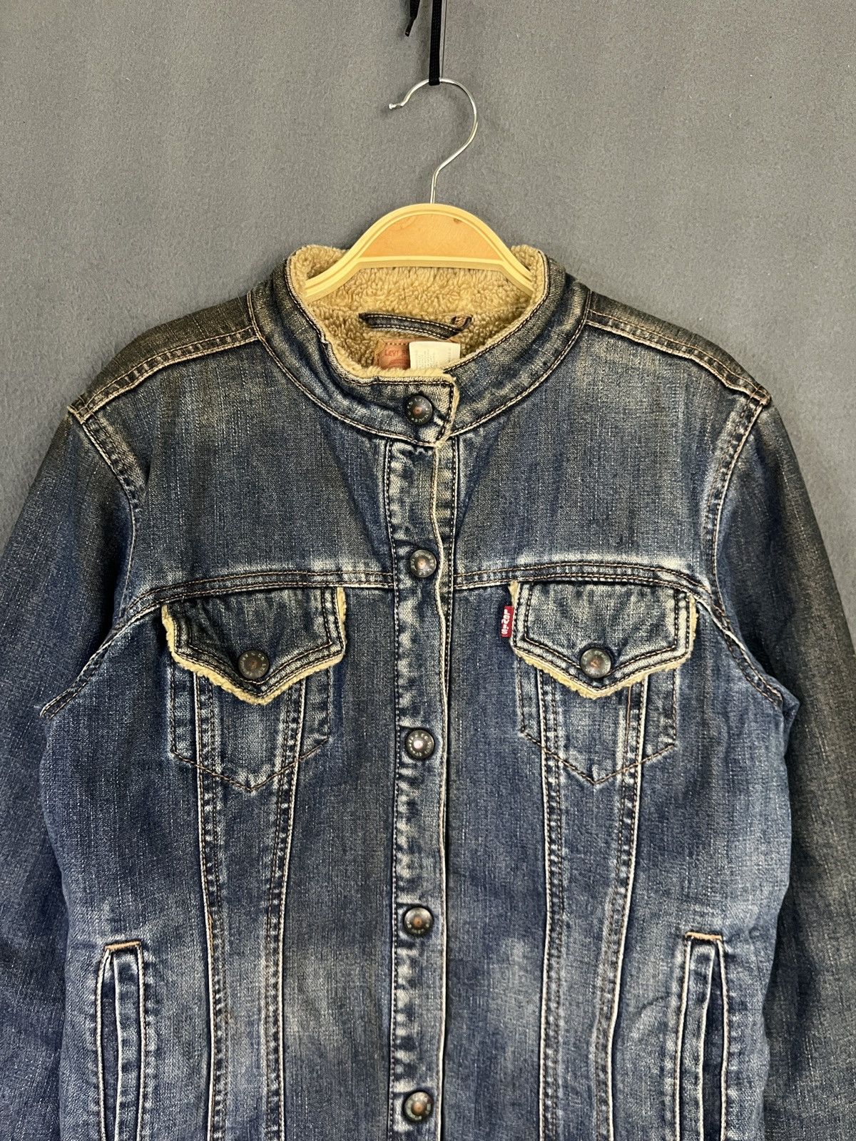 Levi's × Levi's Vintage Clothing Levis Denim Jacket Mandarin Collar Sherpa Lined Size M / US 6-8 / IT 42-44 - 3 Thumbnail