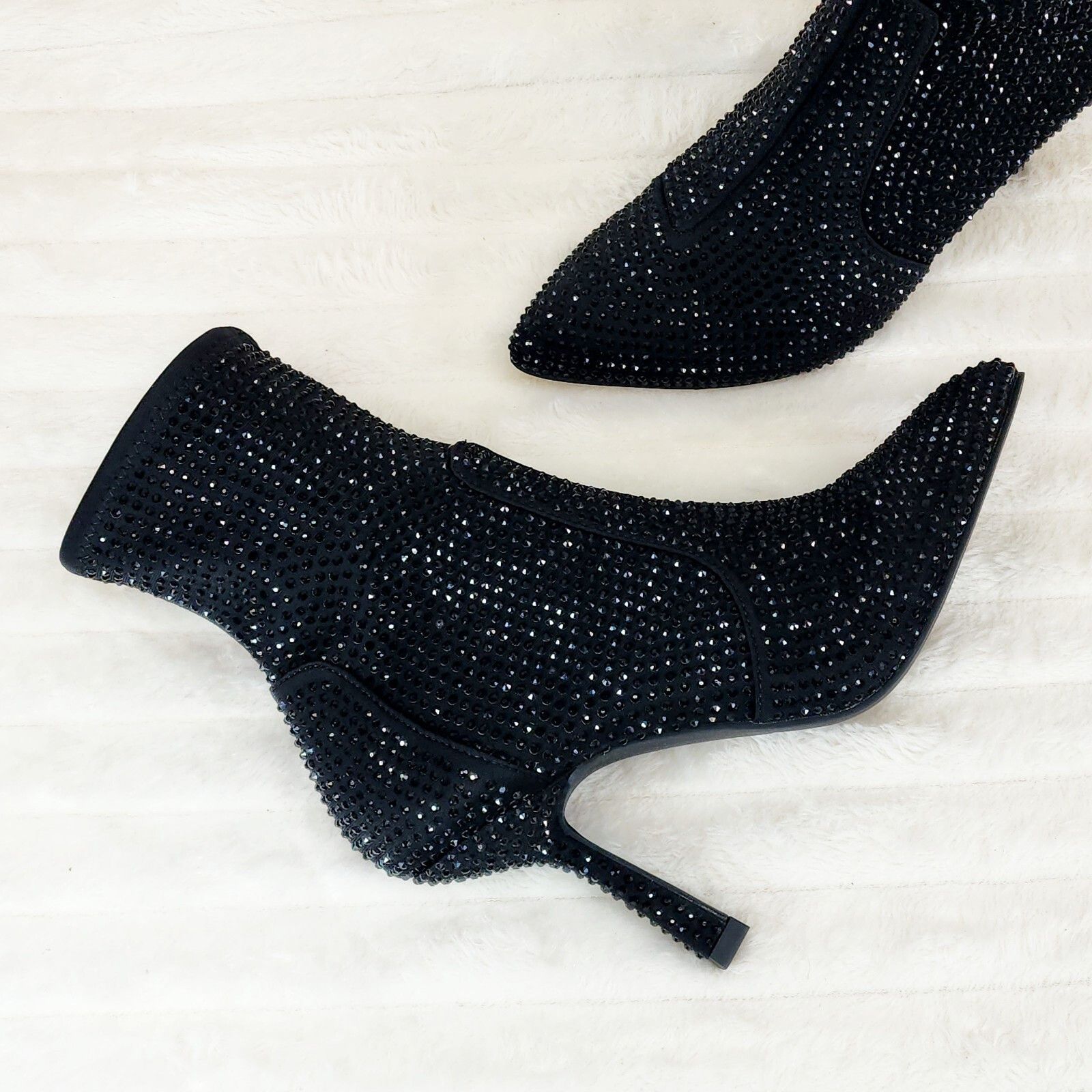 Other Stunning Black Stretch Rhinestone Ankle Boots 3.5" Heels New Size US 6.5 / IT 36.5 - 3 Thumbnail