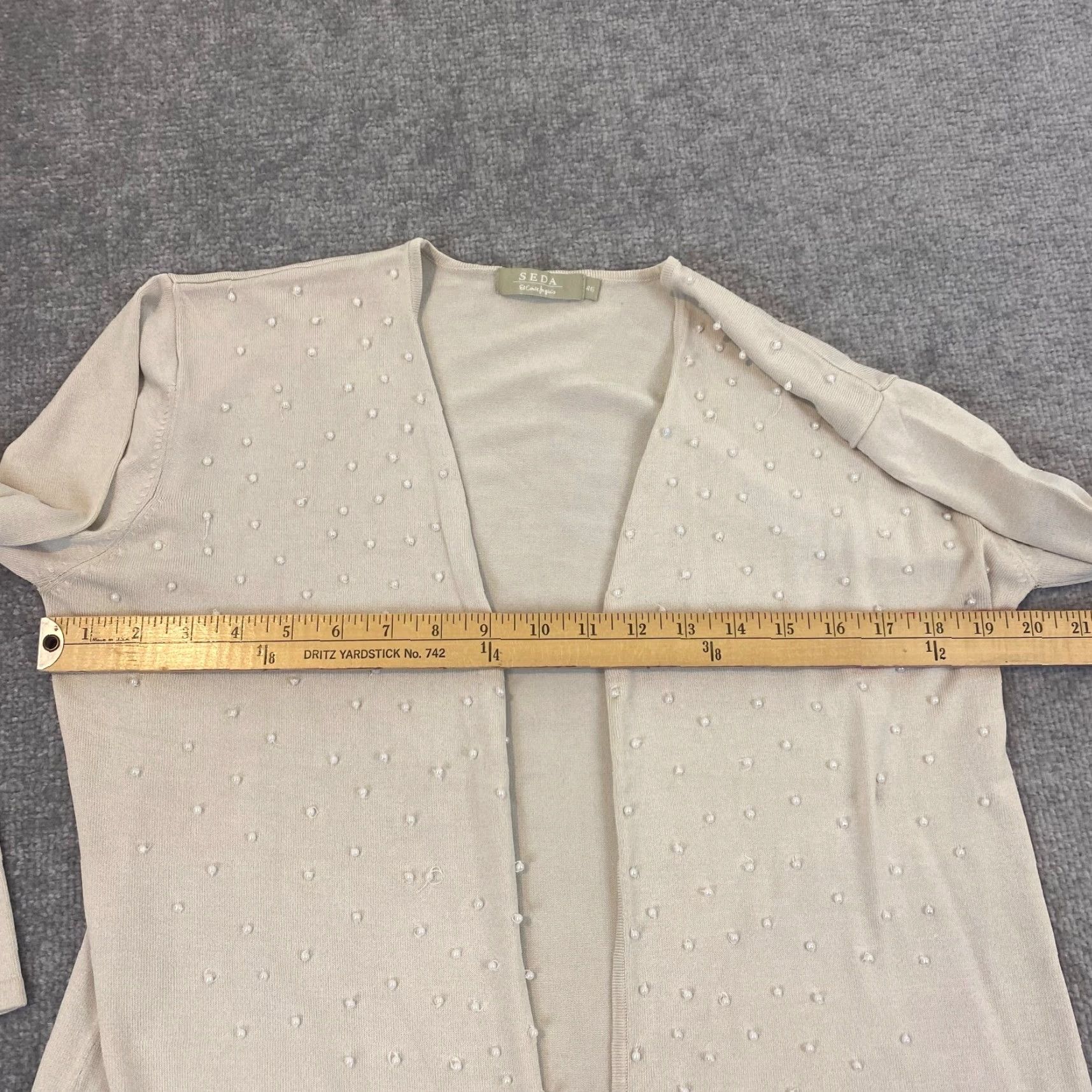 Vintage SEDA Sweater Womens 46 Ivory White Beaded Open Front Seda Silk 3/4 Sleeve Top Size S / US 4 / IT 40 - 6 Thumbnail