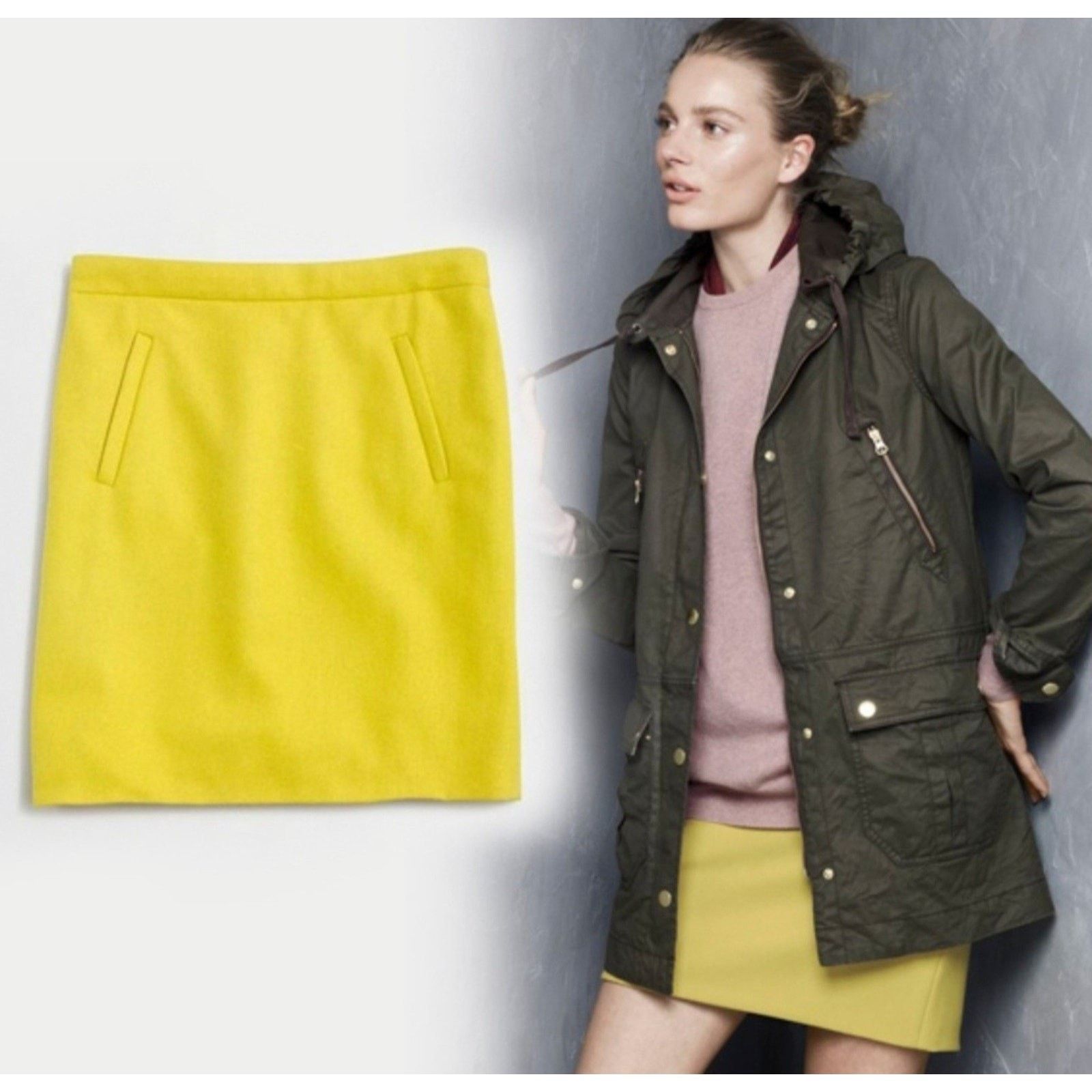 J.Crew J. Crew Felted 100% Wool Mini Skirt with Back Zip In Citrus2 Size 26" / US 2 / IT 38 - 1 Thumbnail