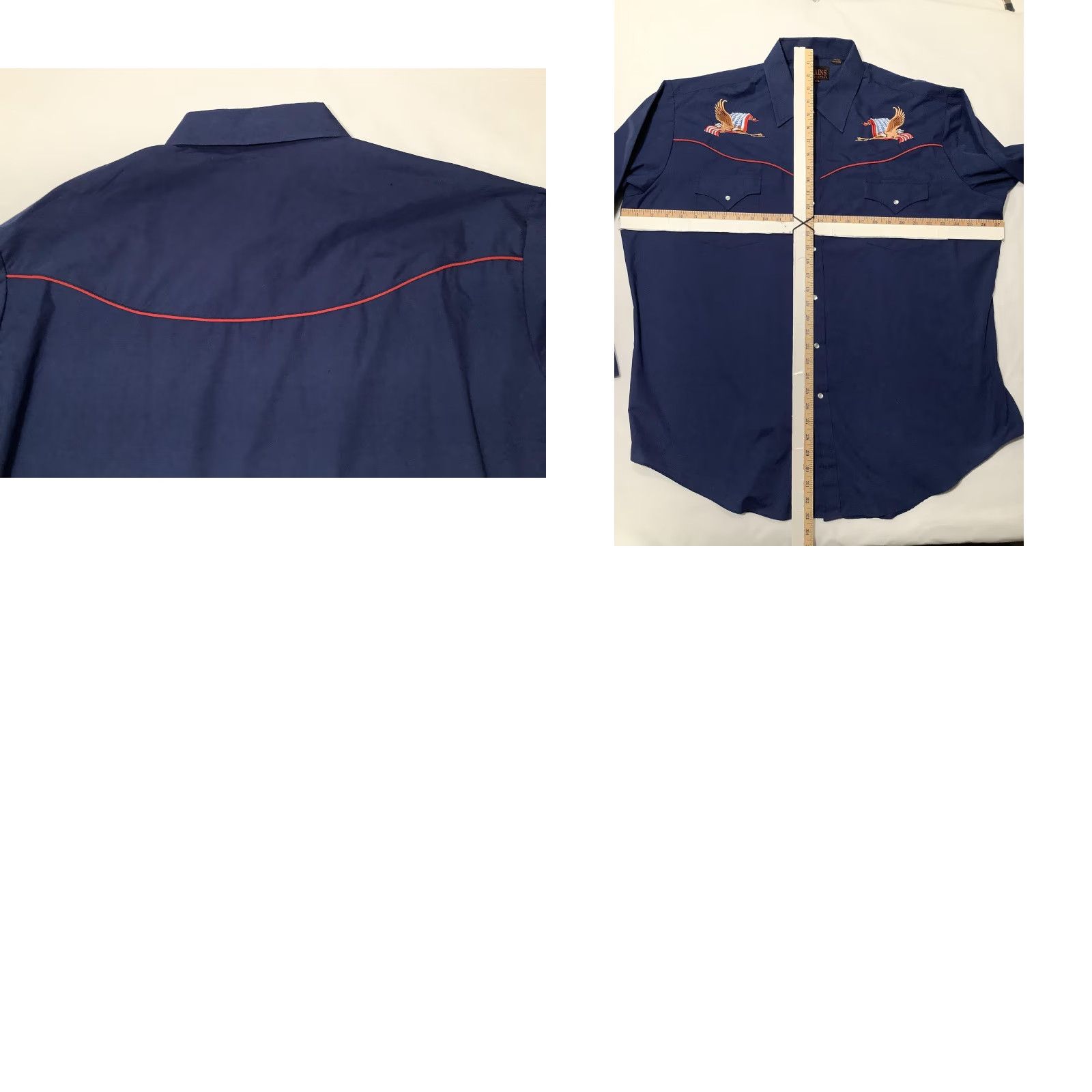 Vintage Plains Western Wear Shirt Mens 2XL Blue Eagle Flag Embroidered Pearl Snap Size US XXL / EU 58 / 5 - 8 Thumbnail