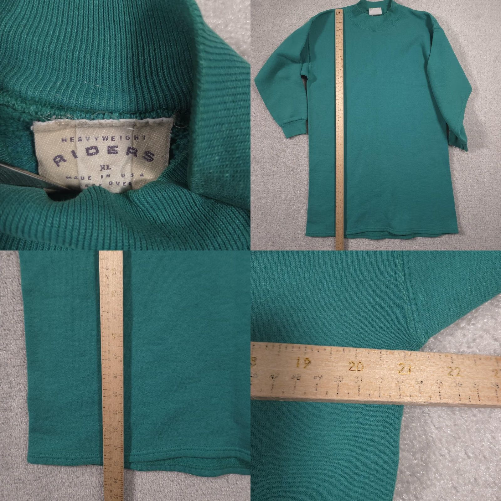 Vintage Riders Sweatshirt Womens XL Green Mock Neck Heavyweight Fleece Pullover Made USA Size XL / US 12-14 / IT 48-50 - 8 Thumbnail