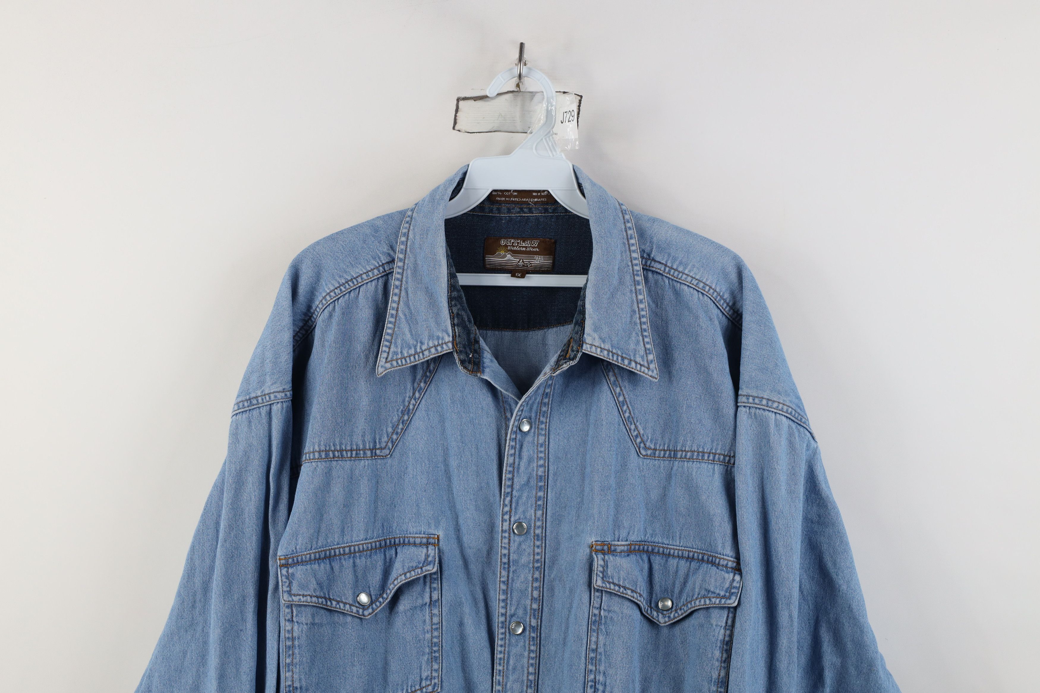 Vintage Vintage 90s Streetwear Cowboy Denim Snap Button Shirt Blue Size US XL / EU 56 / 4 - 2 Thumbnail