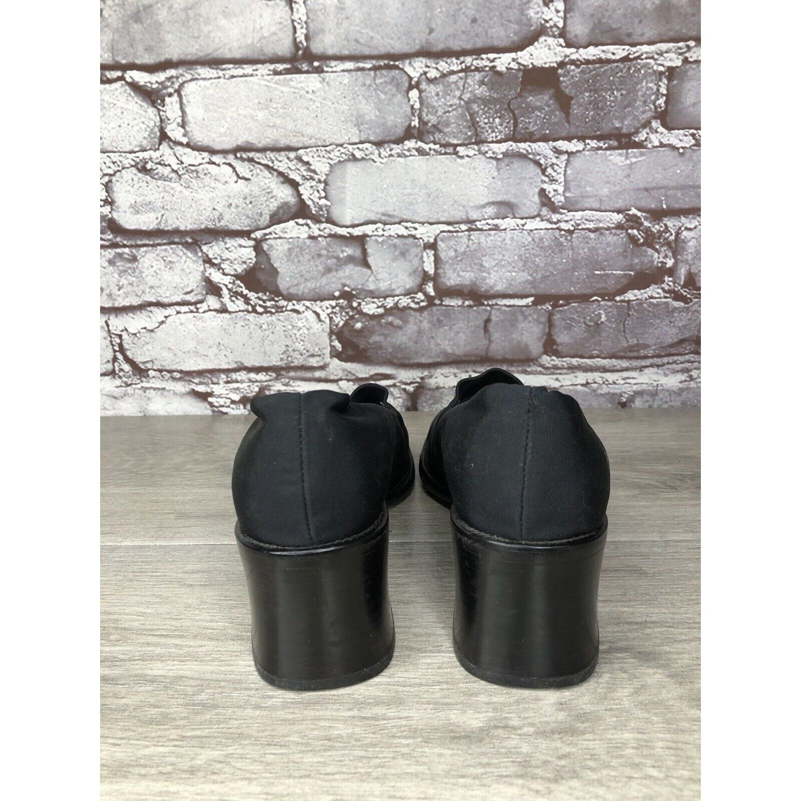 Other Nickels VTG Black Fabric Stretchy Loafers Pump Block Heels W Size US 6 / IT 36 - 3 Thumbnail