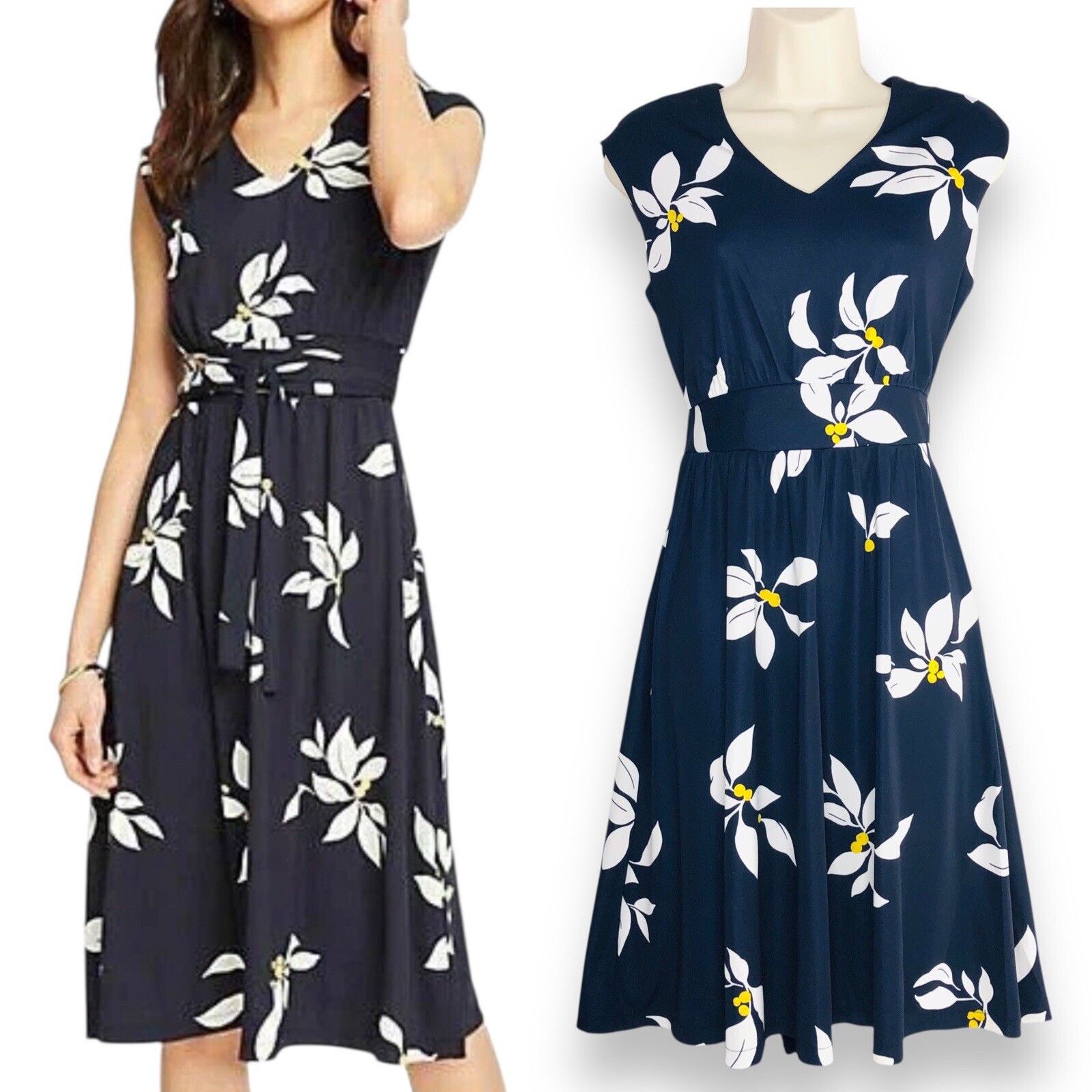 Ann Taylor Ann Taylor Womens Navy Leaves Jersey Knee Dress Size 0P Tie Size XS / US 0-2 / IT 36-38 - 1 Thumbnail