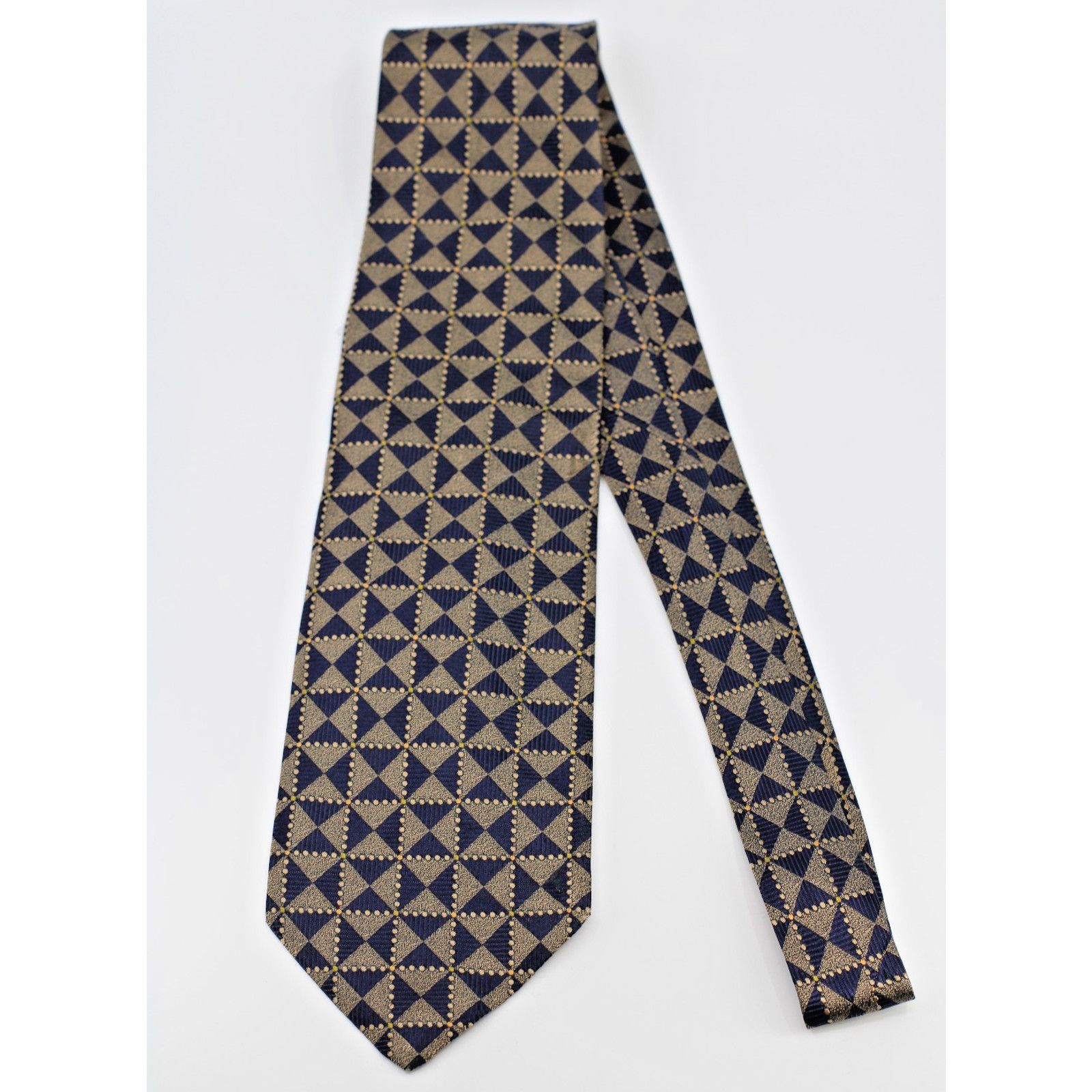 Ermenegildo Zegna ERMENEGILDO ZEGNA Navy Bronze Geometric Print Silk Tie 58" Size ONE SIZE - 2 Thumbnail