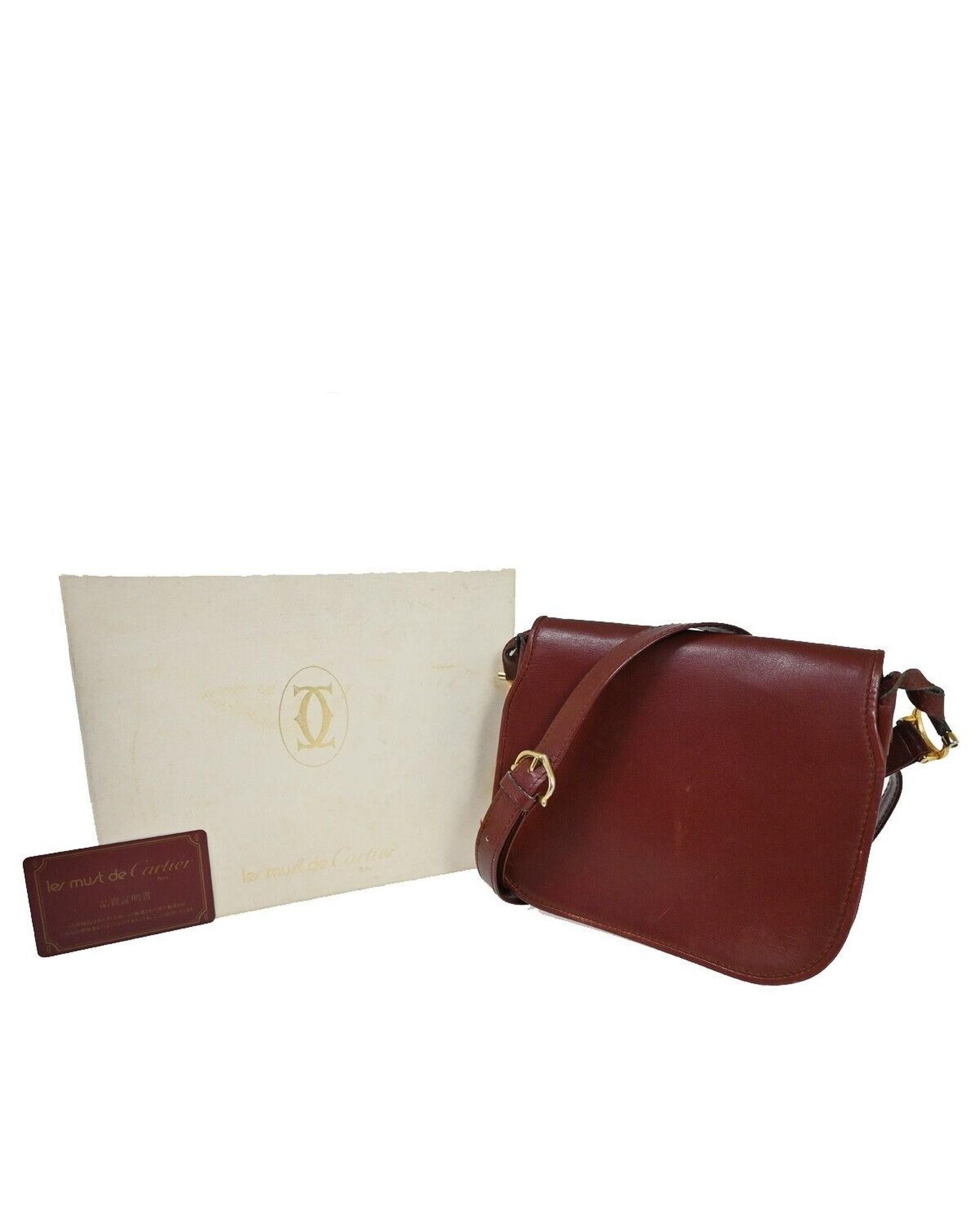 image of Cartier Burgundy Leather Shoulder Bag, Women's