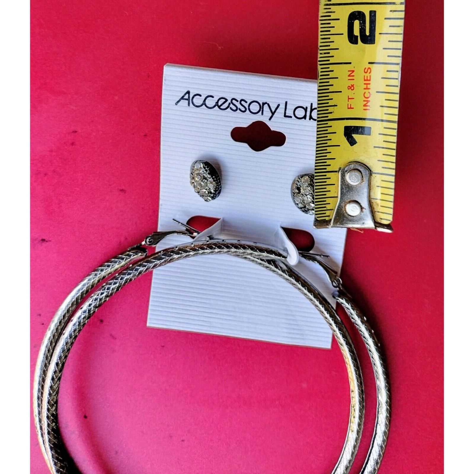 Other 2 Pairs Earrings Hoops Studs Fashion Jewelry Alloy Lot 3.5 i Size ONE SIZE - 2 Thumbnail