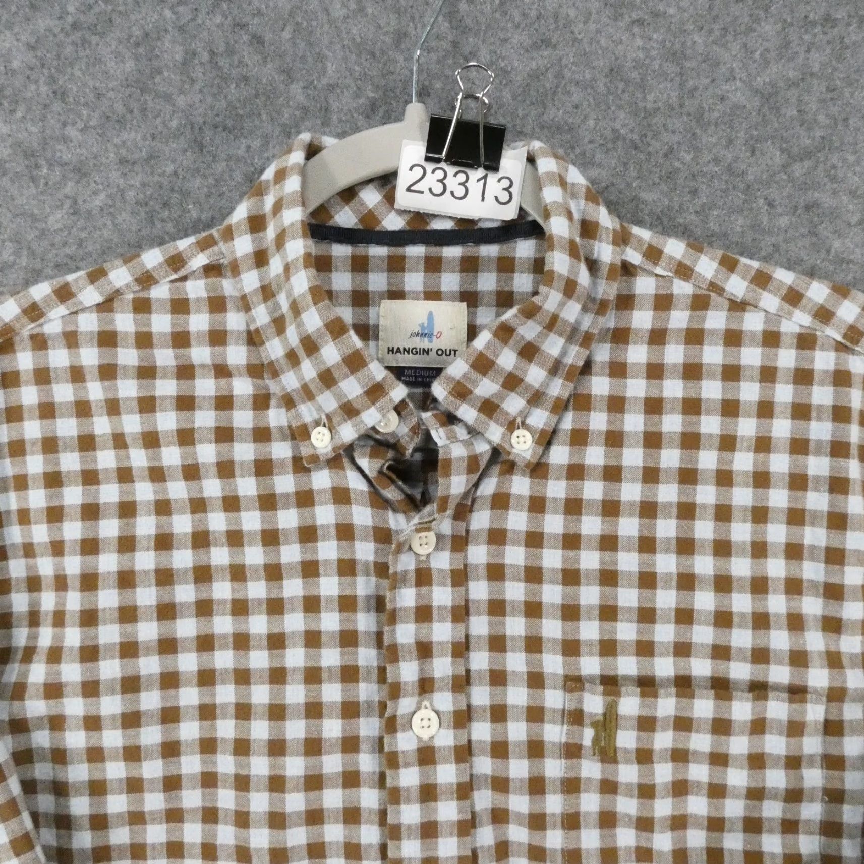 Johnnie-O Shirt Mens M Long Sleeve Button-Up Brown Blue Check Preppy