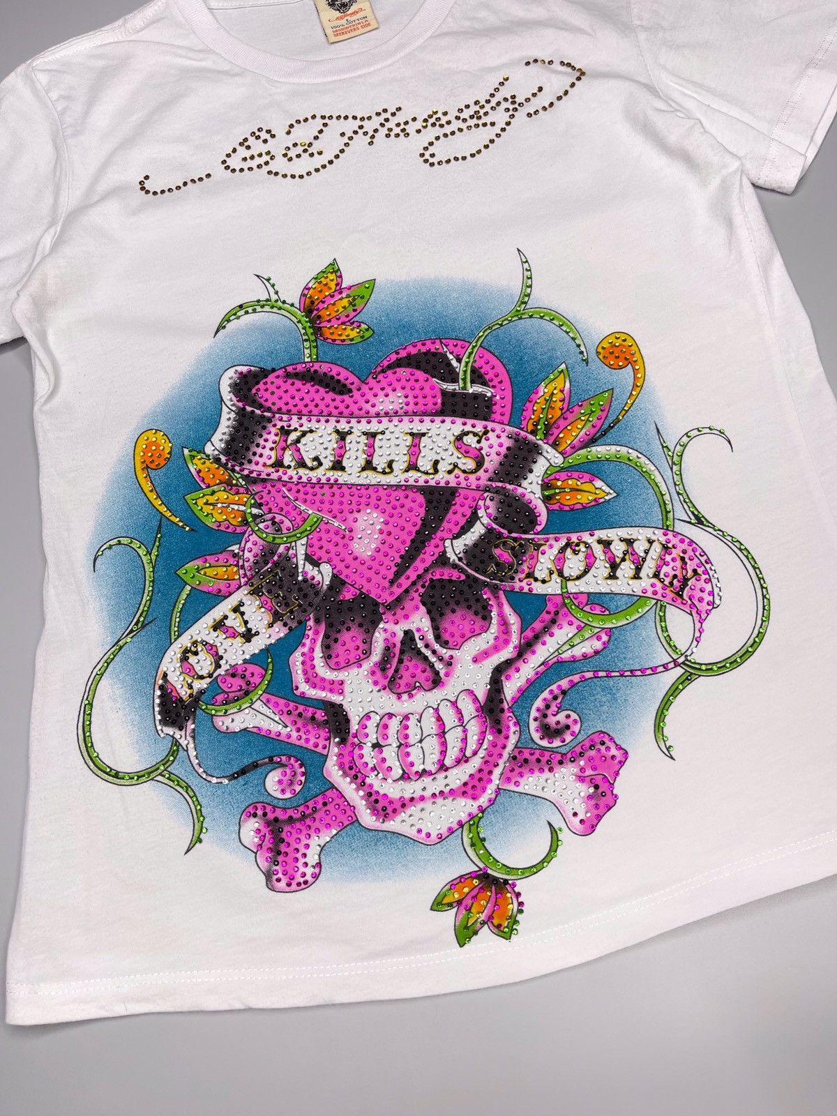 Ed Hardy × Vintage Vintage Y2k Ed Hardy Love Kills Slowly Tee Skull Size S / US 4 / IT 40 - 3 Thumbnail