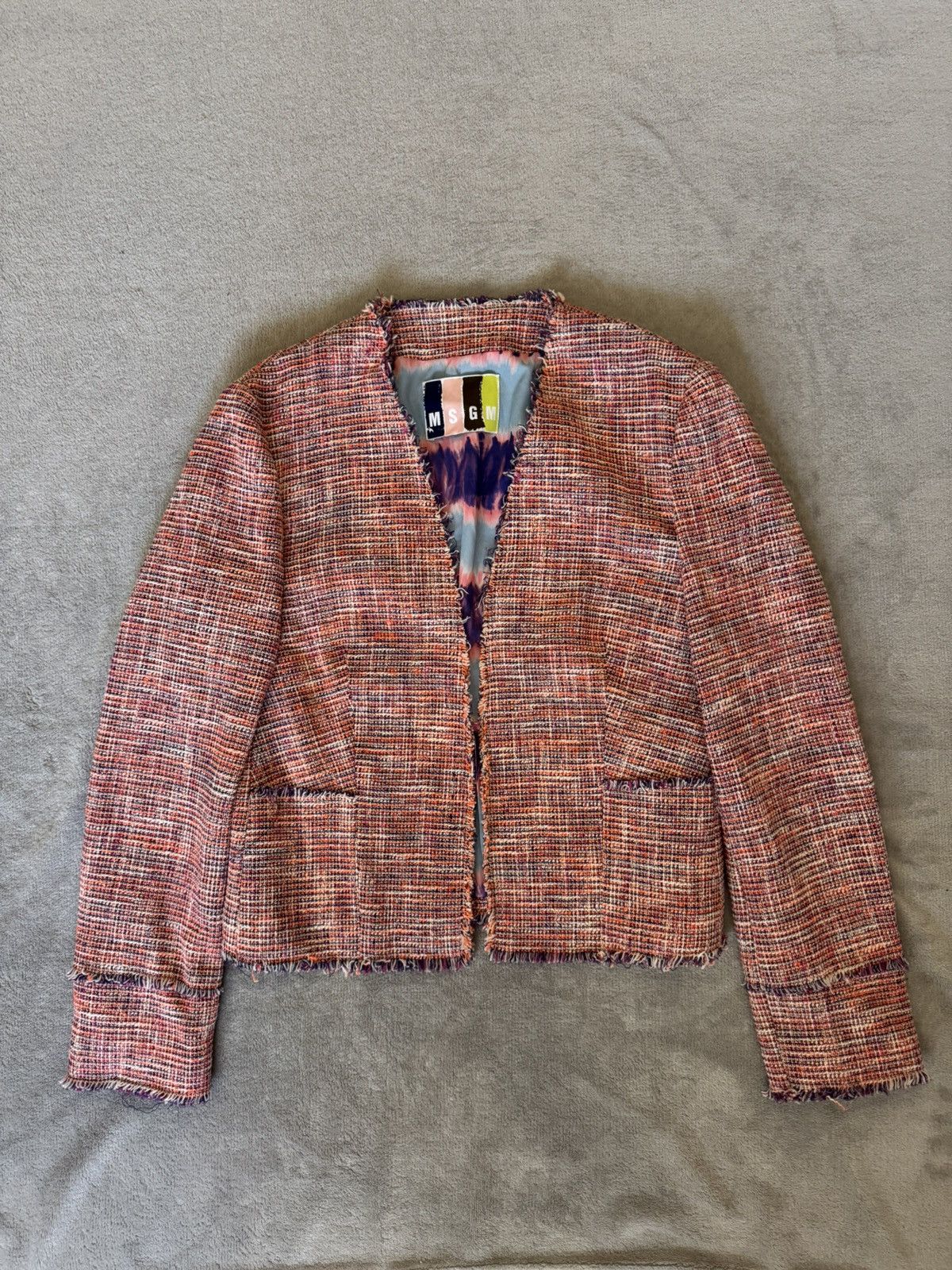 MSGM MSGM Tweed Jacket Size 40 Cropped Frayed Edge Designer Blaze Size S / US 4 / IT 40 - 2 Thumbnail