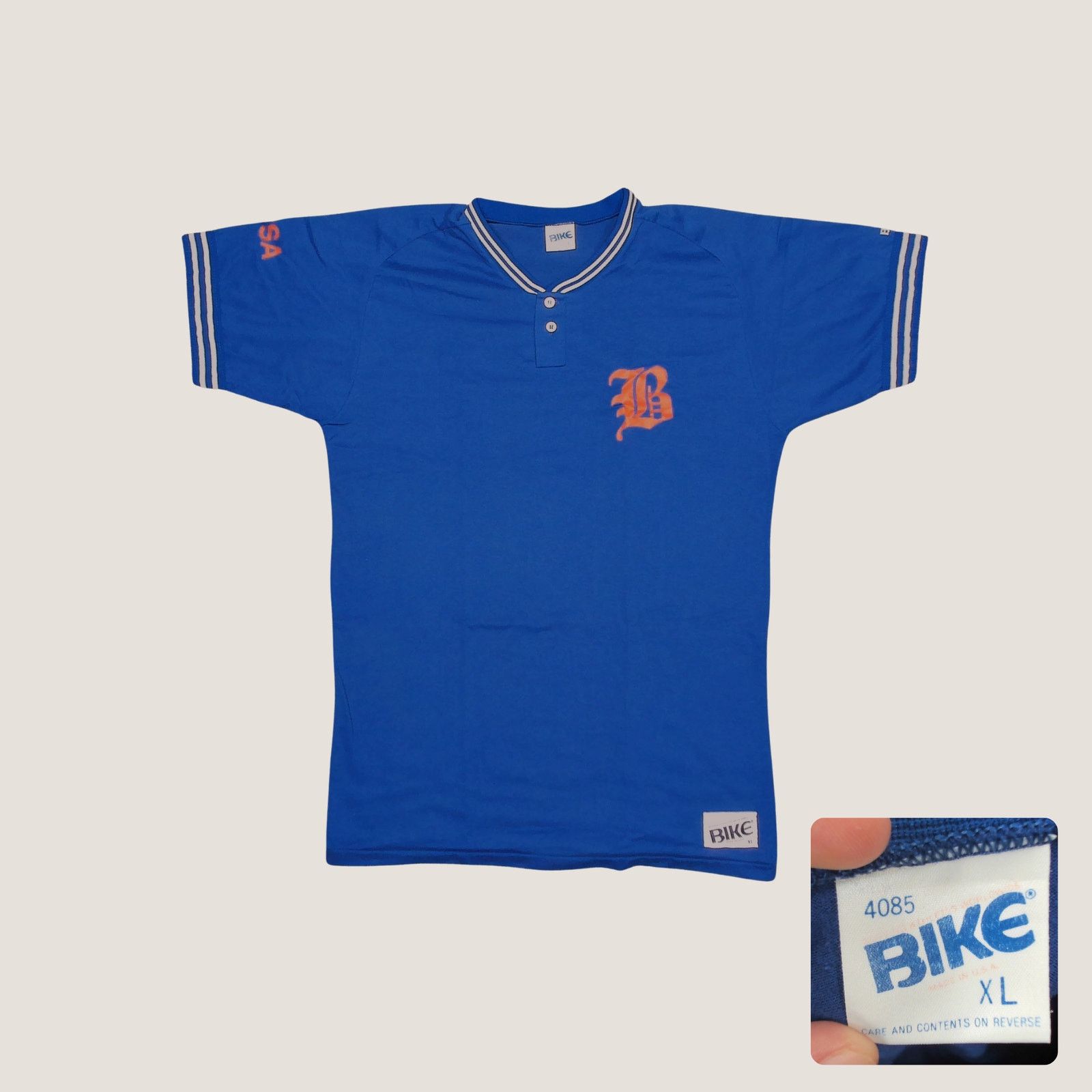 Vintage Bike Athletic 80s Single Stitch Old English Baseball Henley Size US L / EU 52-54 / 3 - 1 Thumbnail