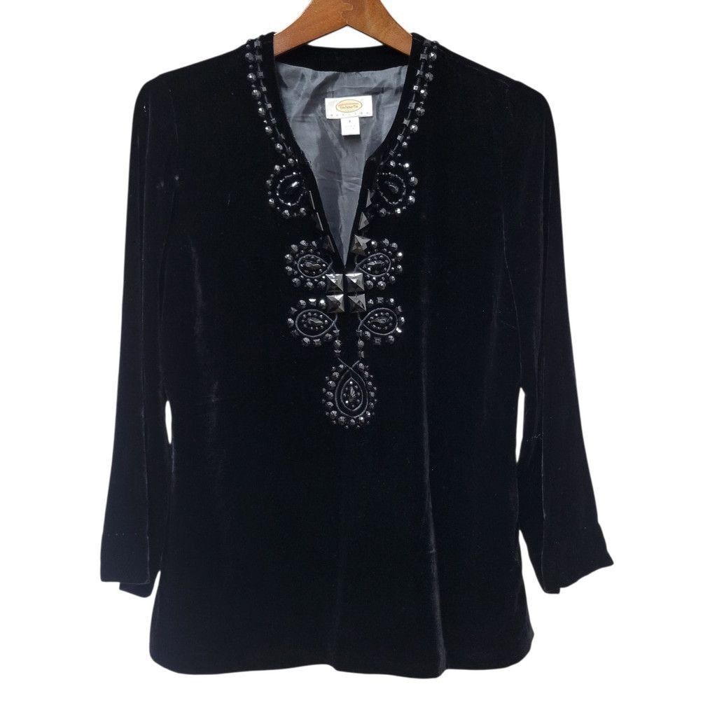 Talbots Talbots Petites Women's Beads Embellished Velvet Top Size 8 Size M / US 6-8 / IT 42-44 - 1 Thumbnail