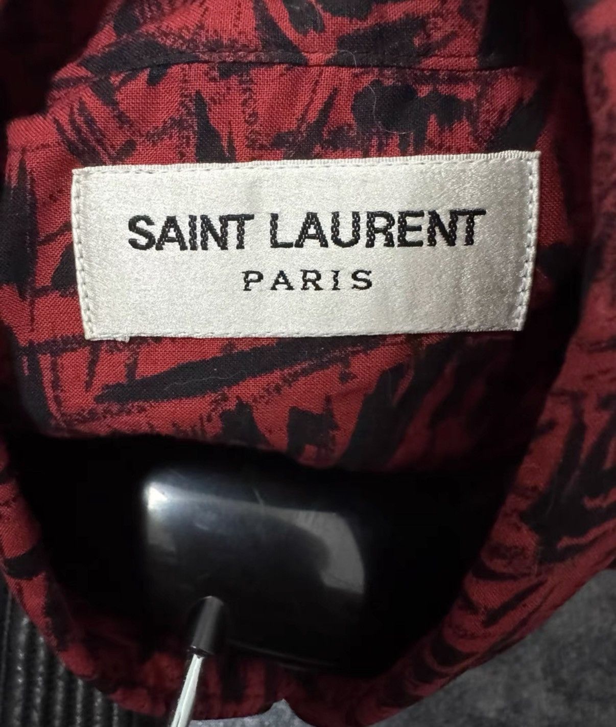 Saint Laurent Paris Saint Laurent (SLP) 14SS Runway Dark Red Thorn Print Shirt Size US M / EU 48-50 / 2 - 6 Thumbnail