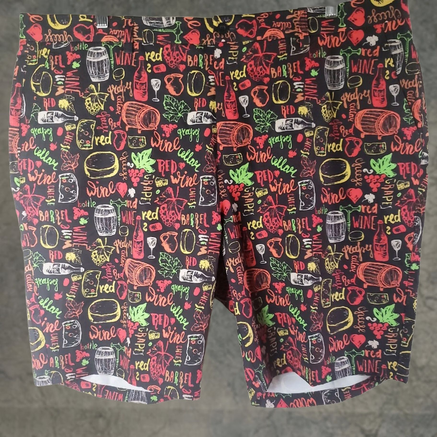 Vintage HRESKI Men’s Crazy Golf Shorts Wine & Cheese Theme Size 44 Inseam 10” NEW! Size US 44 / EU 60 - 1 Thumbnail