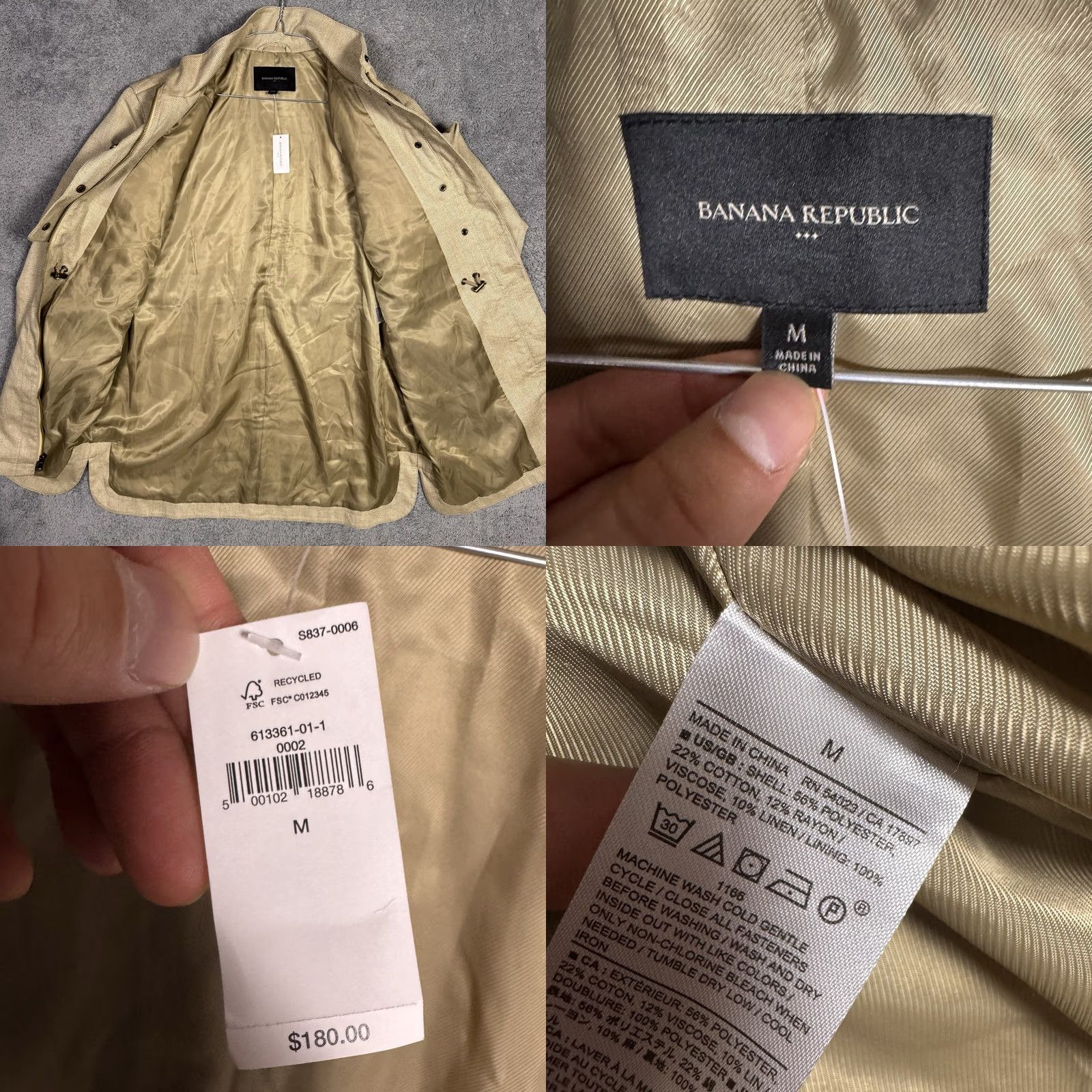 Banana Republic VINTAGE Banana Republic Jacket Womens M Herringbone Utility Linen Full Zip Barn Beige Navy? Size M / US 6-8 / IT 42-44 - 8 Thumbnail