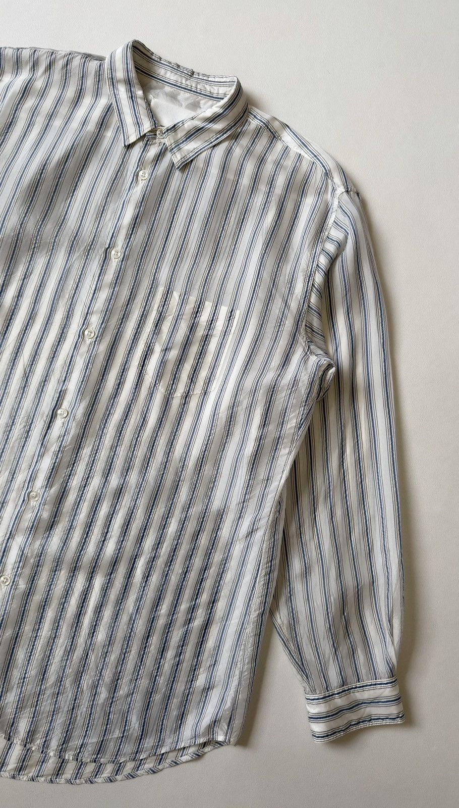 Maison Margiela S/S 20 White/Blue Crinkle Nylon Striped Shirt Size US XL / EU 56 / 4 - 9 Thumbnail
