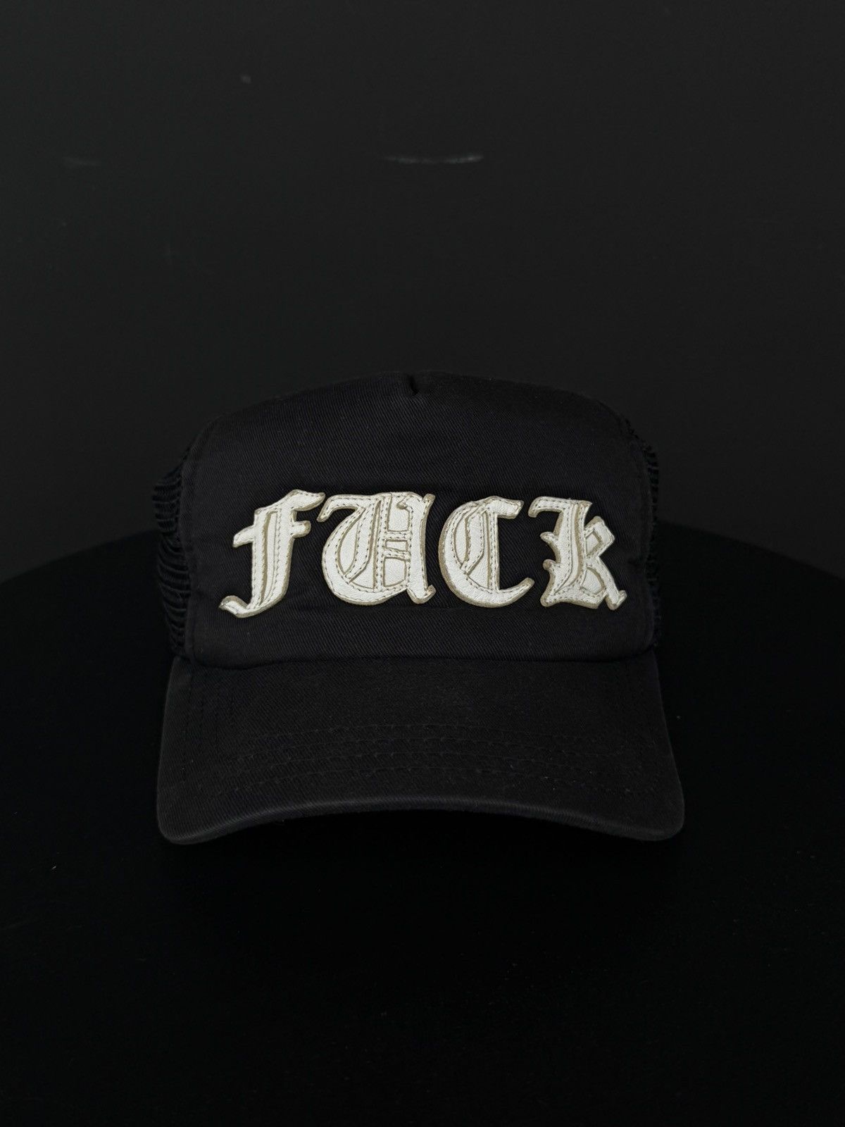 Chrome Hearts Rare Chrome - FUCK Embroidered Leather Trucker Hat Size ONE SIZE - 1 Thumbnail