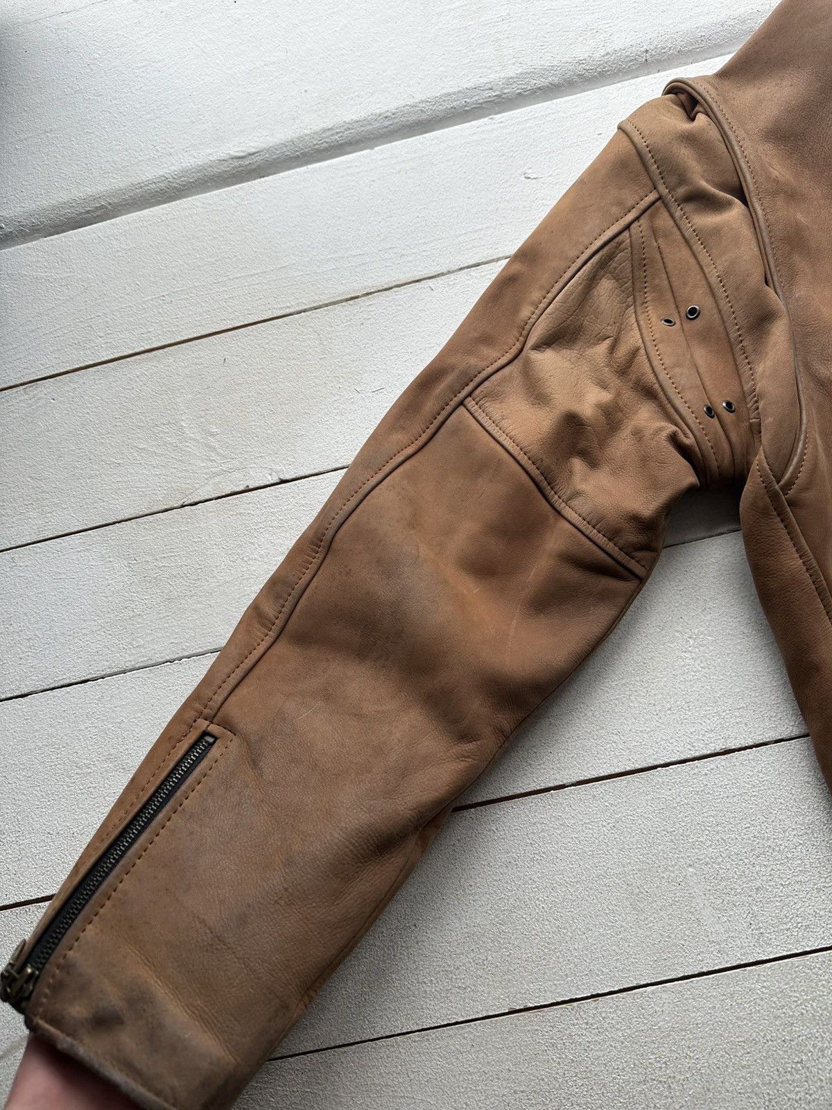 Other 🚨VNTG LEATHER JACKET AVANT GARDE ASYMMETRICAL BROWN MOTO Size US XL / EU 56 / 4 - 12 Thumbnail