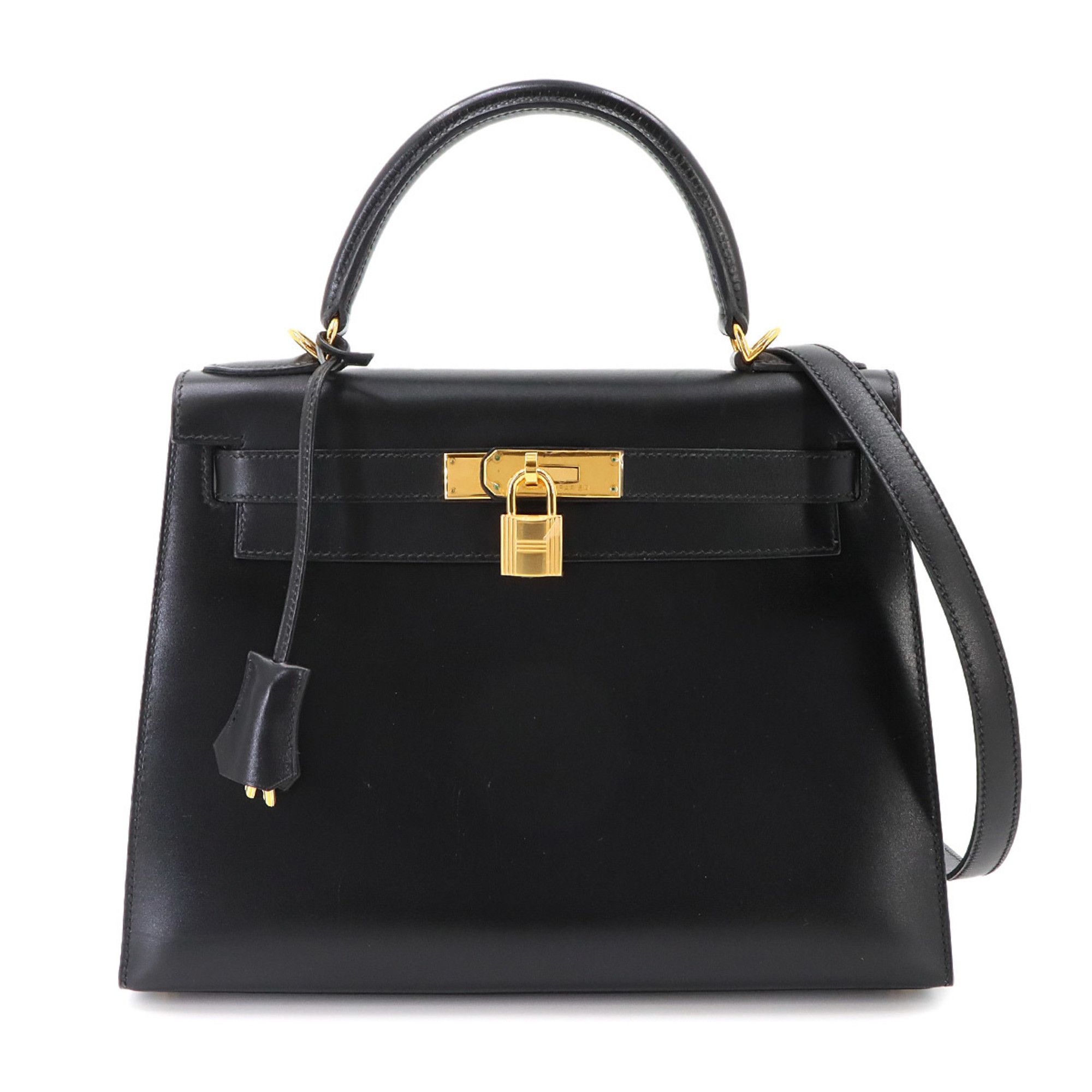Hermes Hermes Kelly 28, Box Calf Leather, Black, 2-way Handbag/Shoulder Bag, □D Stamp, External Stitching, Gold Hardware. Size ONE SIZE - 1 Thumbnail