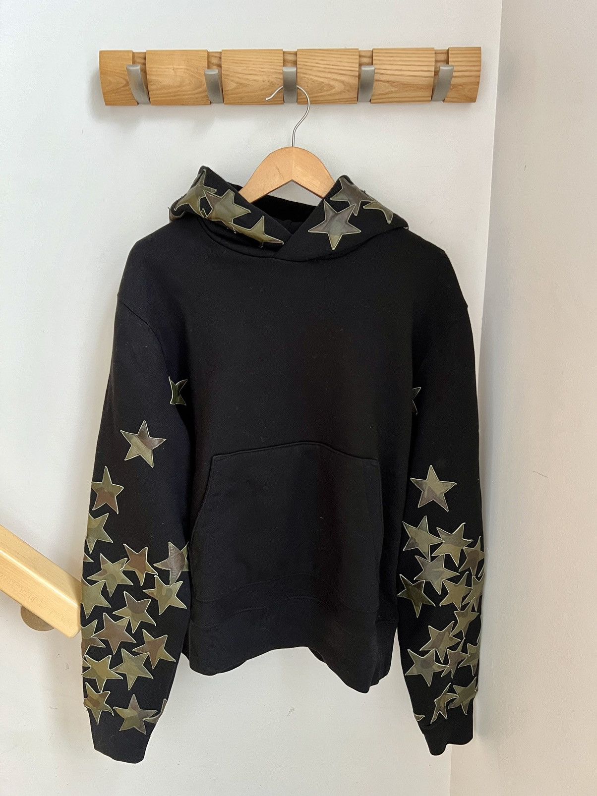 image of NWT - Amiri Chemist Hoodie In Black With Leather Camo Stars, Men's (Size XS)