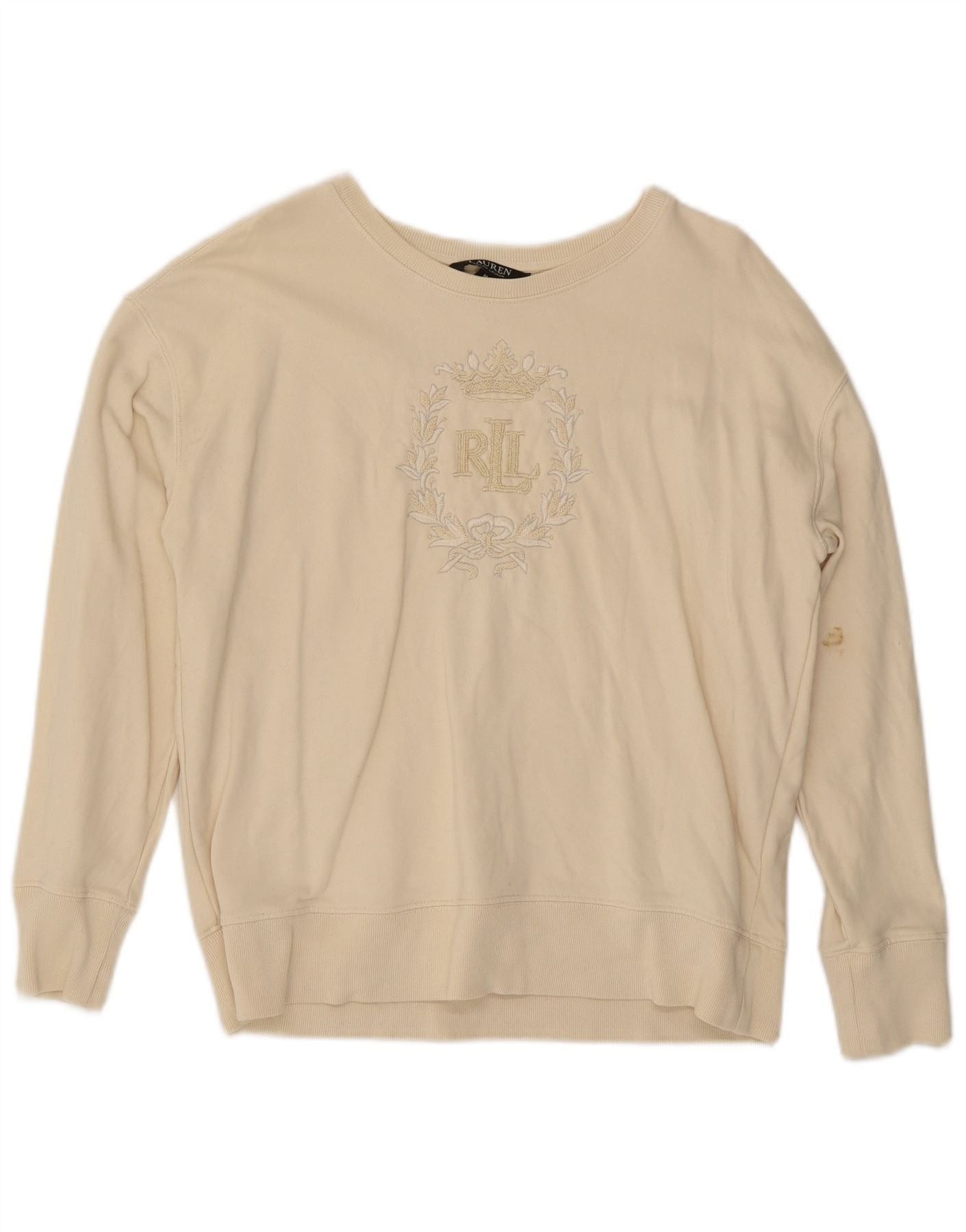 Ralph Lauren Womens Graphic Sweatshirt Jumper UK 14 Medium Beige Cotton Size L / US 10 / IT 46 - 1 Thumbnail