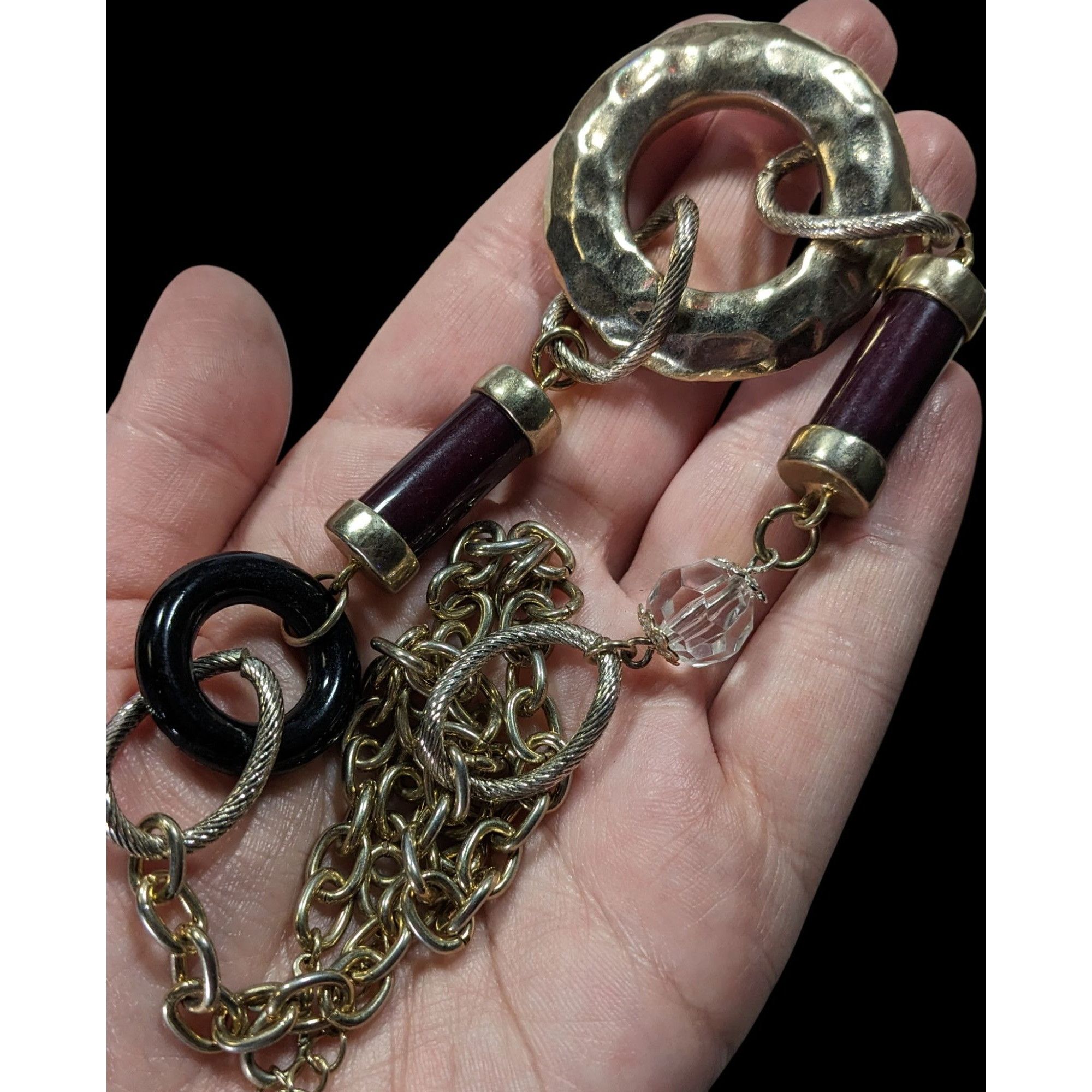 Other Abstract Chunky Brutalist Necklace With Hammered Circle Pend Size ONE SIZE - 3 Thumbnail