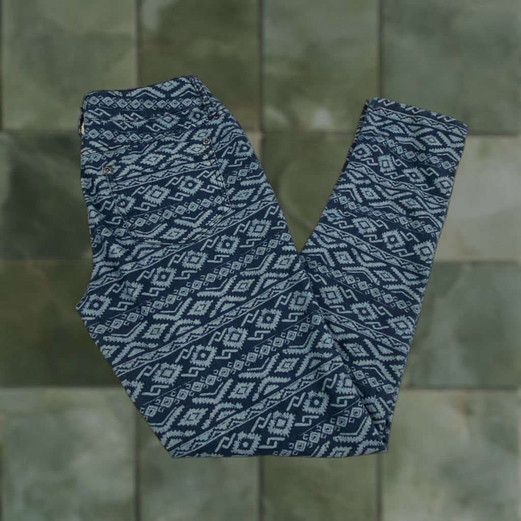 Vintage Mudd Womens Juniors Skinny Jeans 3 Blue Aztec Print Low Rise Stretch Cotton Size 26" / US 2 / IT 38 - 1 Thumbnail