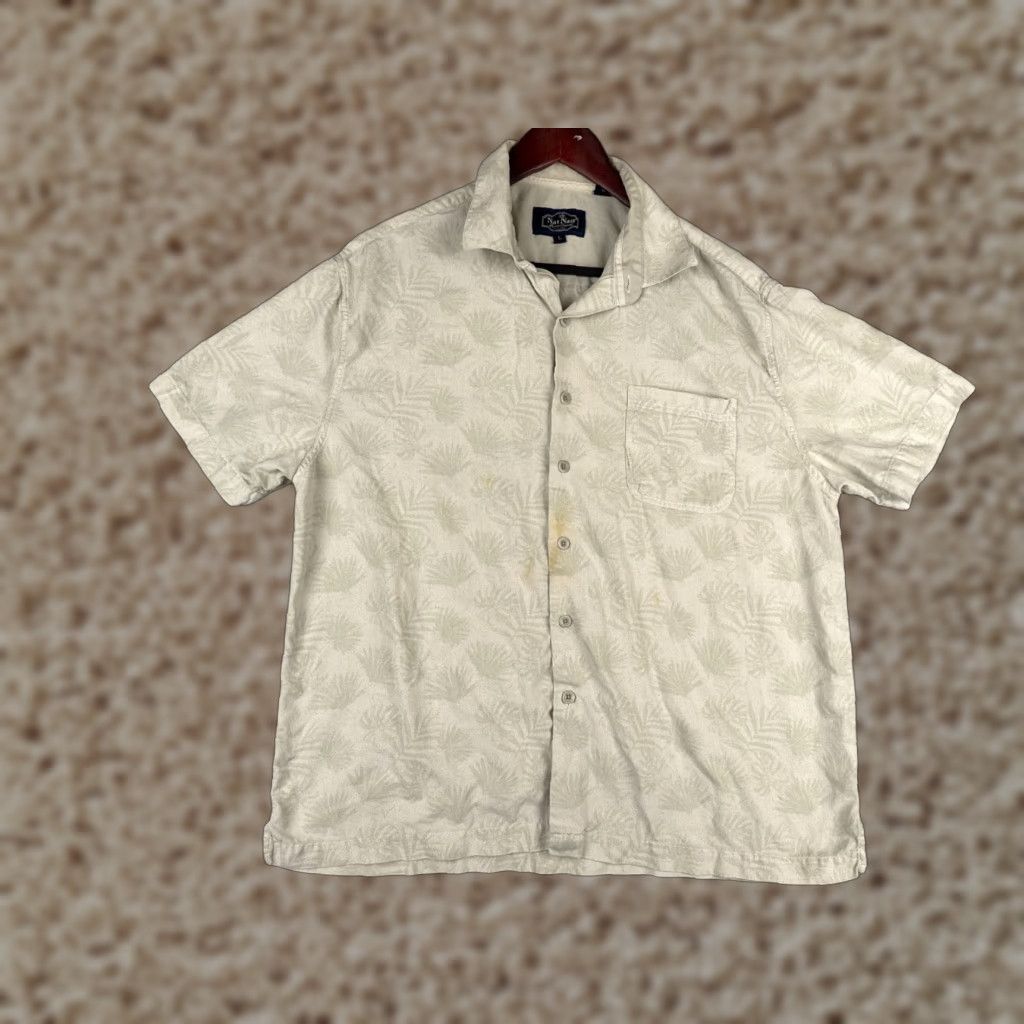 Nat Nast Nat Nast Shirt Mens Large Beige Green Leaf Pattern Silk Blend Hawaiian Button Up Size US L / EU 52-54 / 3 - 1 Thumbnail
