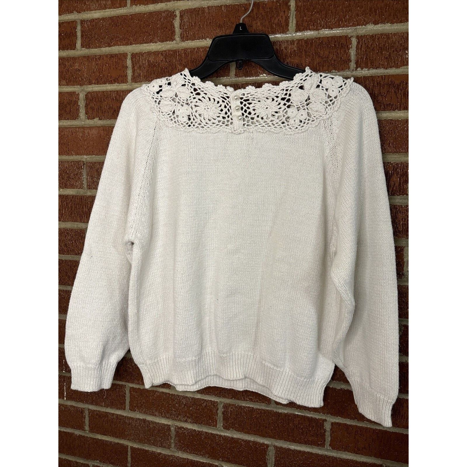 Other Vintage Margules Women’s Sweater Crochet Cream Pearl Large Size L / US 10 / IT 46 - 4 Thumbnail