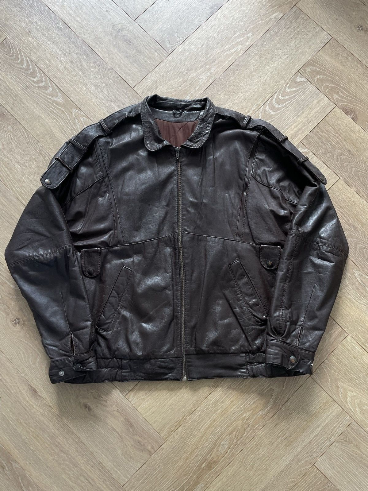 Vintage Vintage Y2k Brown Leather Oversize Bomber Jacket Avant Garde Size US L / EU 52-54 / 3 - 1 Thumbnail