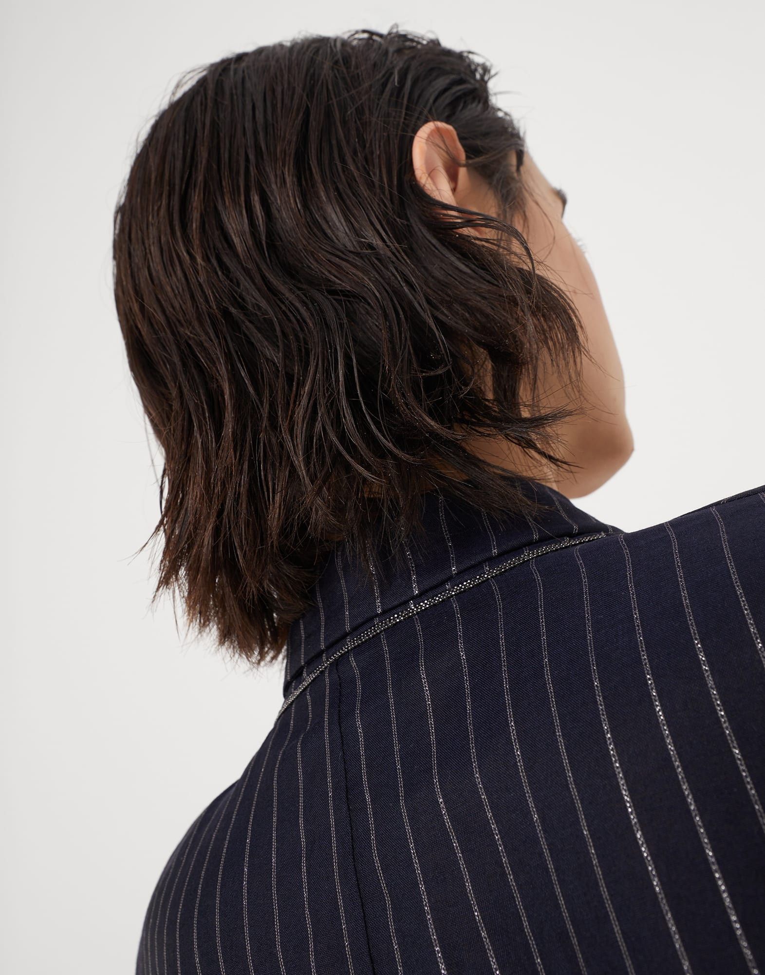 Brunello Cucinelli o1la1rc1a0425 Woven Jacket Wool in Navy Blue Size XL / US 12-14 / IT 48-50 - 6 Thumbnail