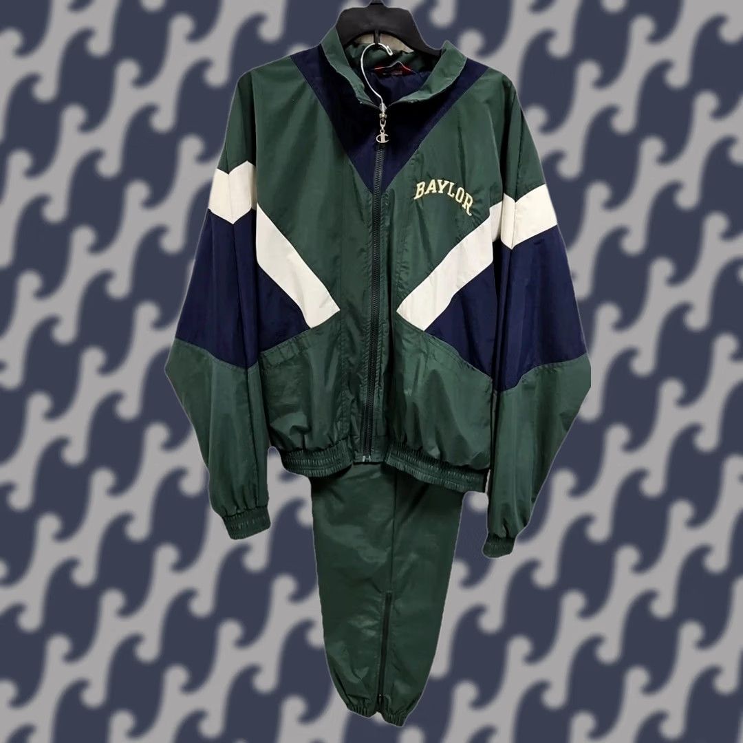 Champion VINTAGE Champion Baylor University Tracksuit Mens M Green Windbreaker Set Y2K Size US 31 - 1 Thumbnail